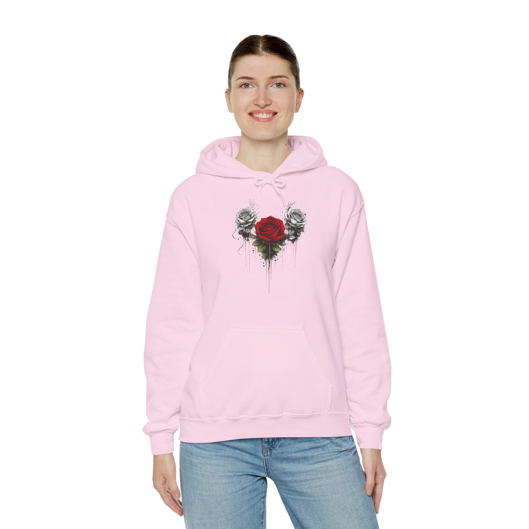 Rose Heart Hoodie — Gothic Red Rose with Black Floral Sketch - Image 6