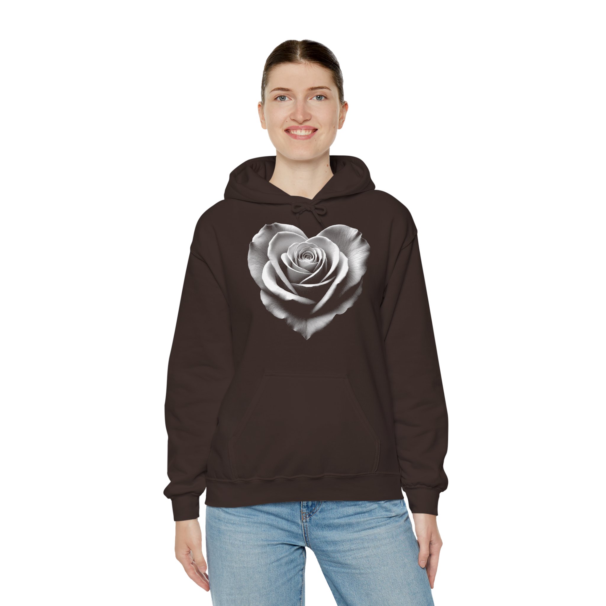 Black Rose Hoodie – Monochrome Heart Rose Graphic Sweatshirt - Image 3