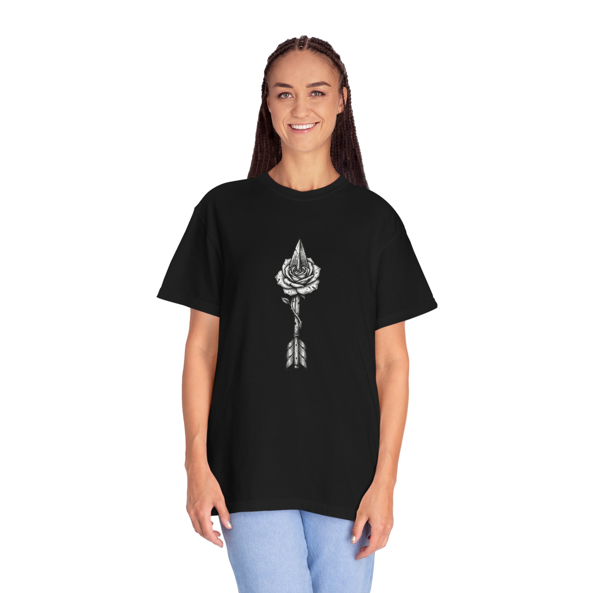 Rose Arrow T-Shirt — Minimal Floral Arrow Graphic Tee - Image 17