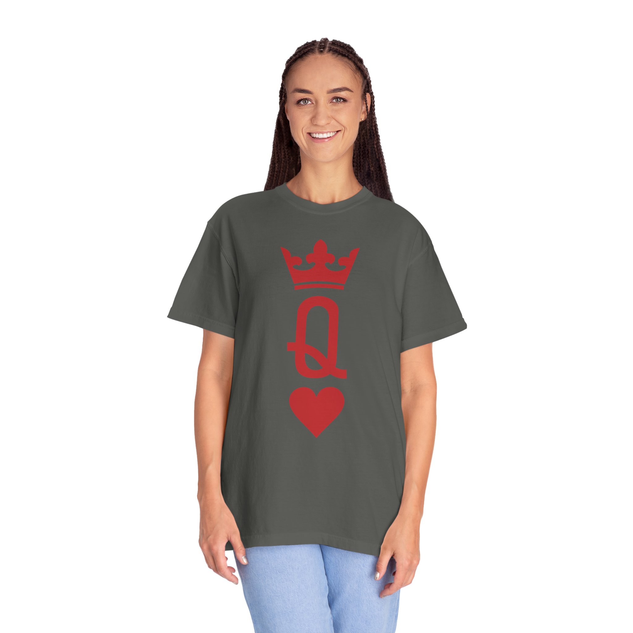 Queen of Hearts T-Shirt — Red Playing Card Q with Crown & Heart - Image 7