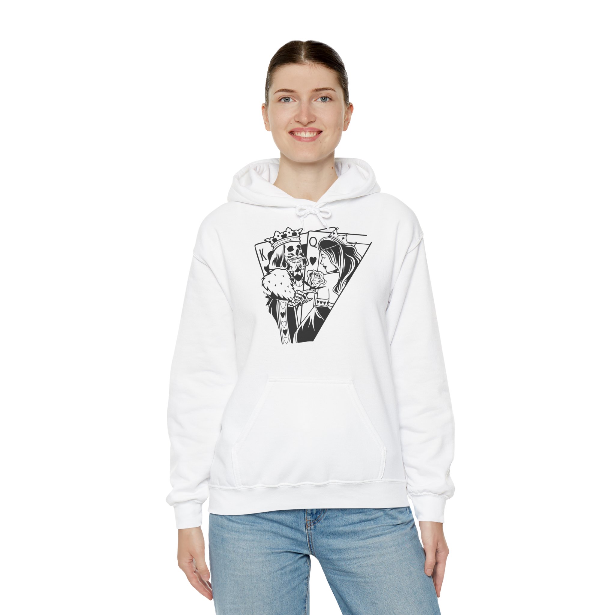Skeleton King Graphic Hoodie – Skull Playing Cards Anime-Style Pullover