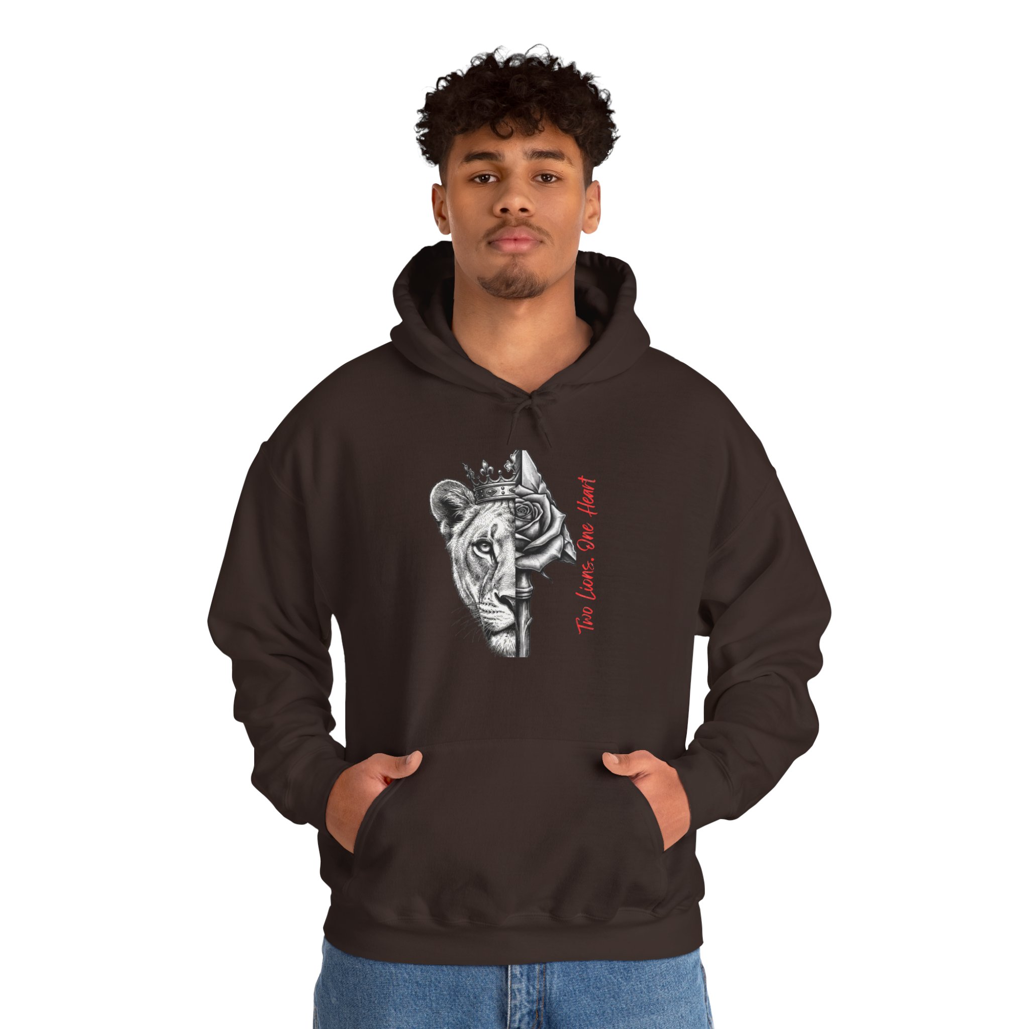Lioness Crown Hoodie — Split Face Sketch with "Make Love Not War" Script - Image 7
