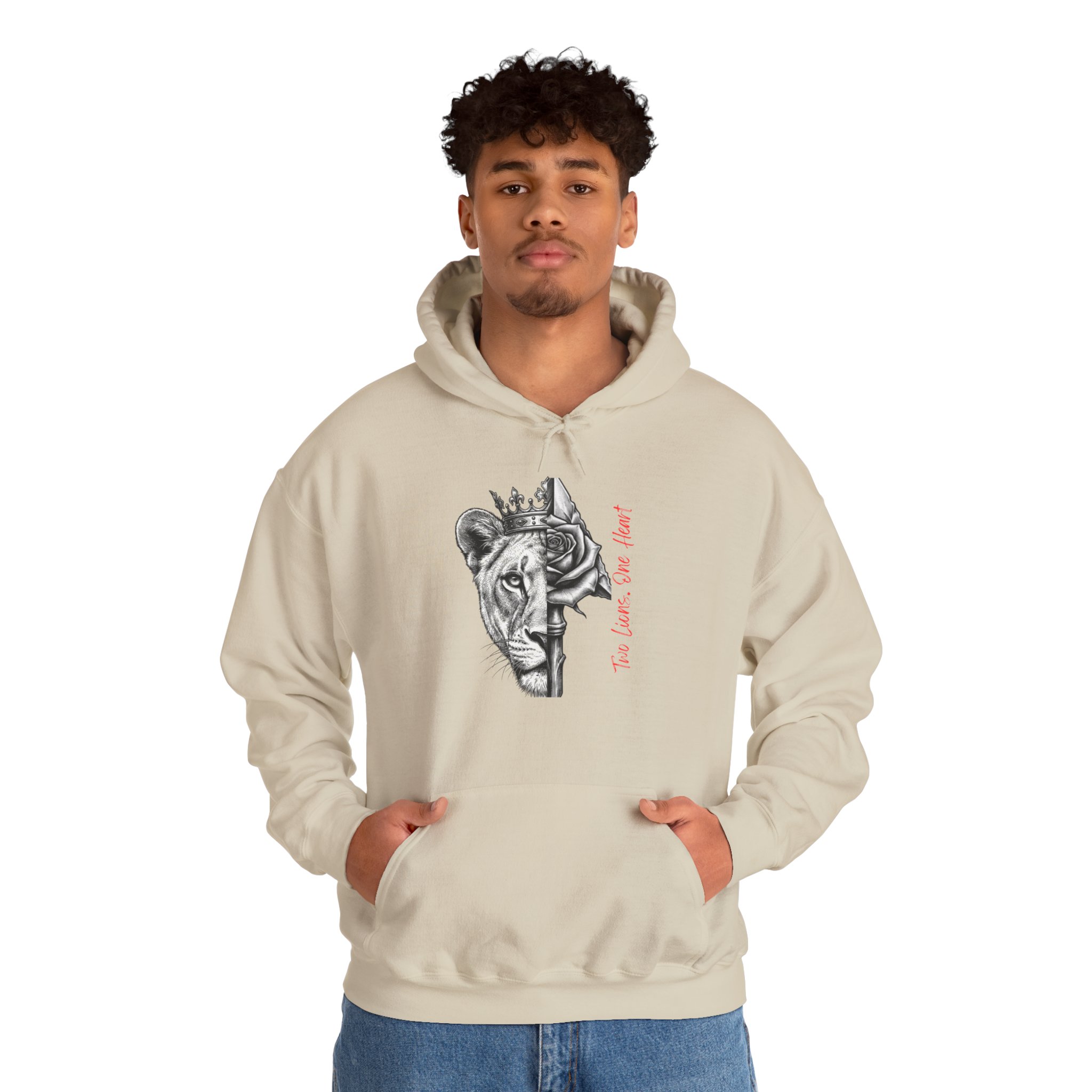 Lioness Crown Hoodie — Split Face Sketch with "Make Love Not War" Script - Image 4