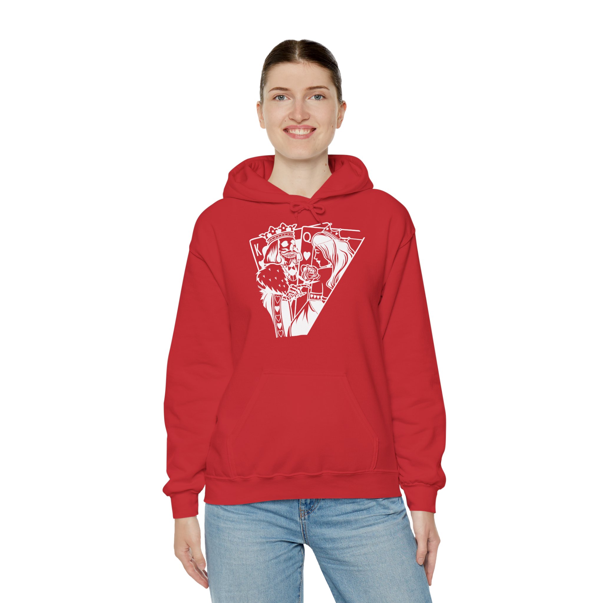 Anime King & Queen Hooded Sweatshirt — Black Manga Playing Cards Design - Image 8