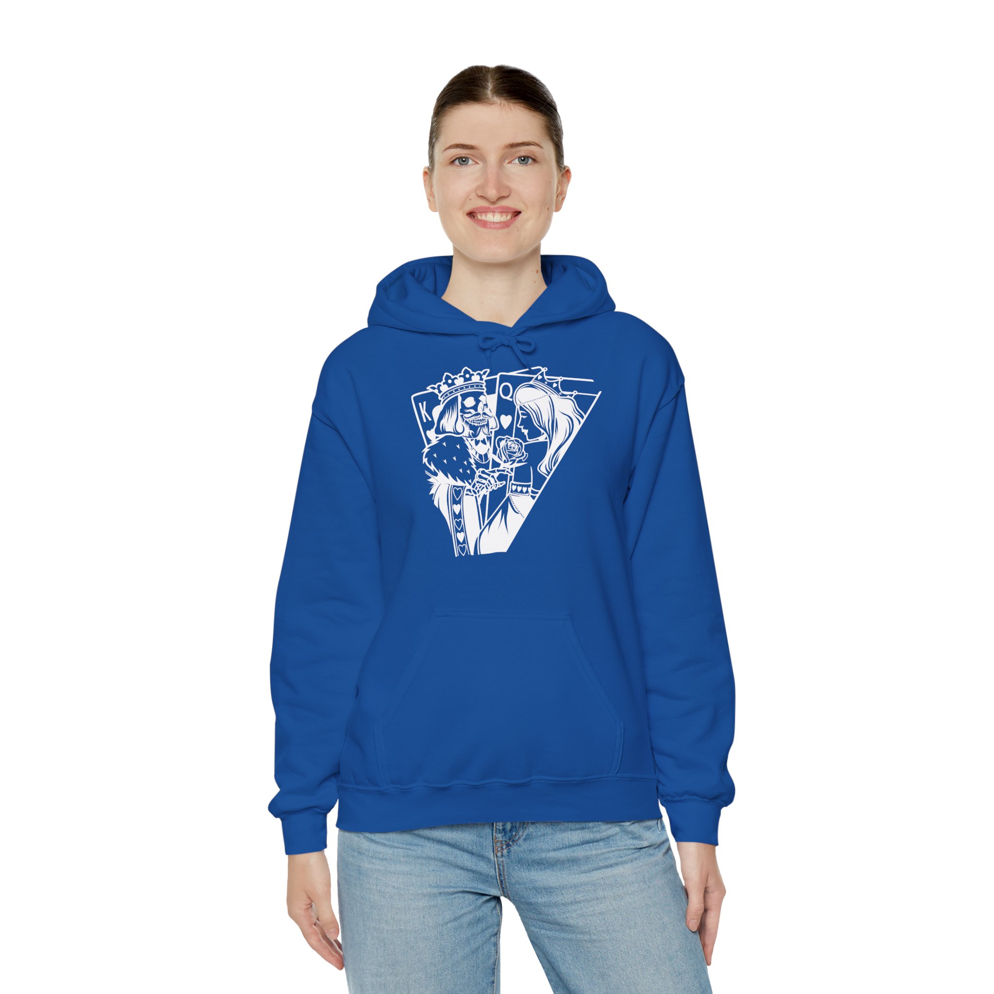 Anime King & Queen Hooded Sweatshirt — Black Manga Playing Cards Design - Image 6
