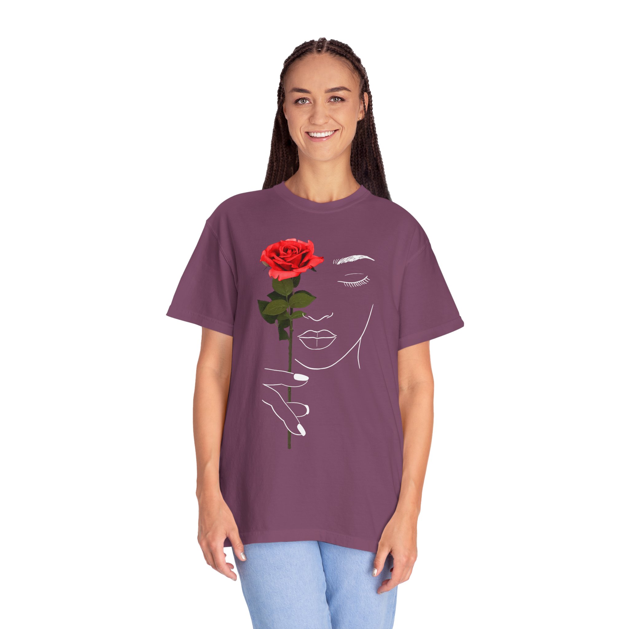 Rose Face Line Art T-Shirt — Minimalist Floral Graphic Tee - Image 2