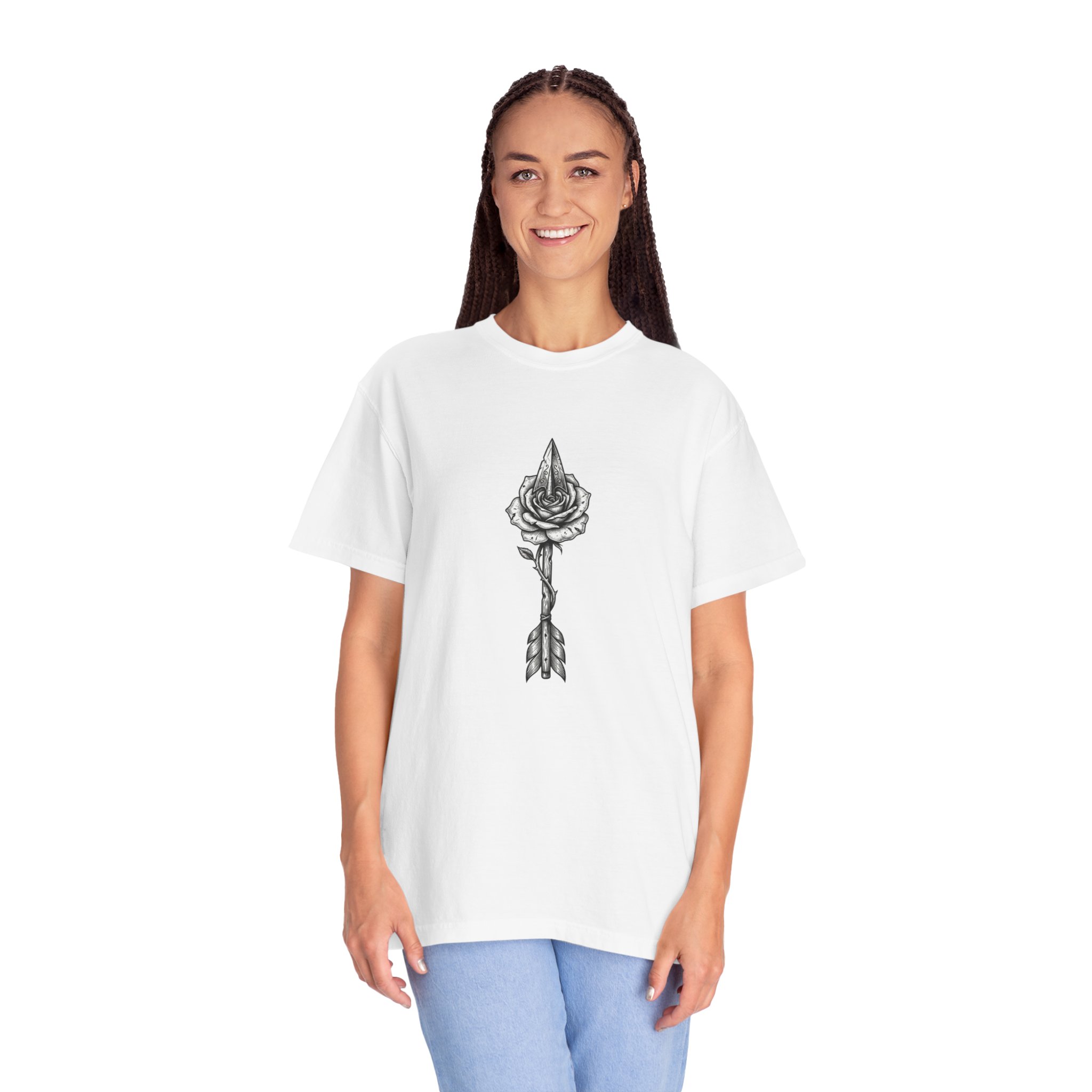 Rose Arrow T-Shirt — Minimal Floral Arrow Graphic Tee