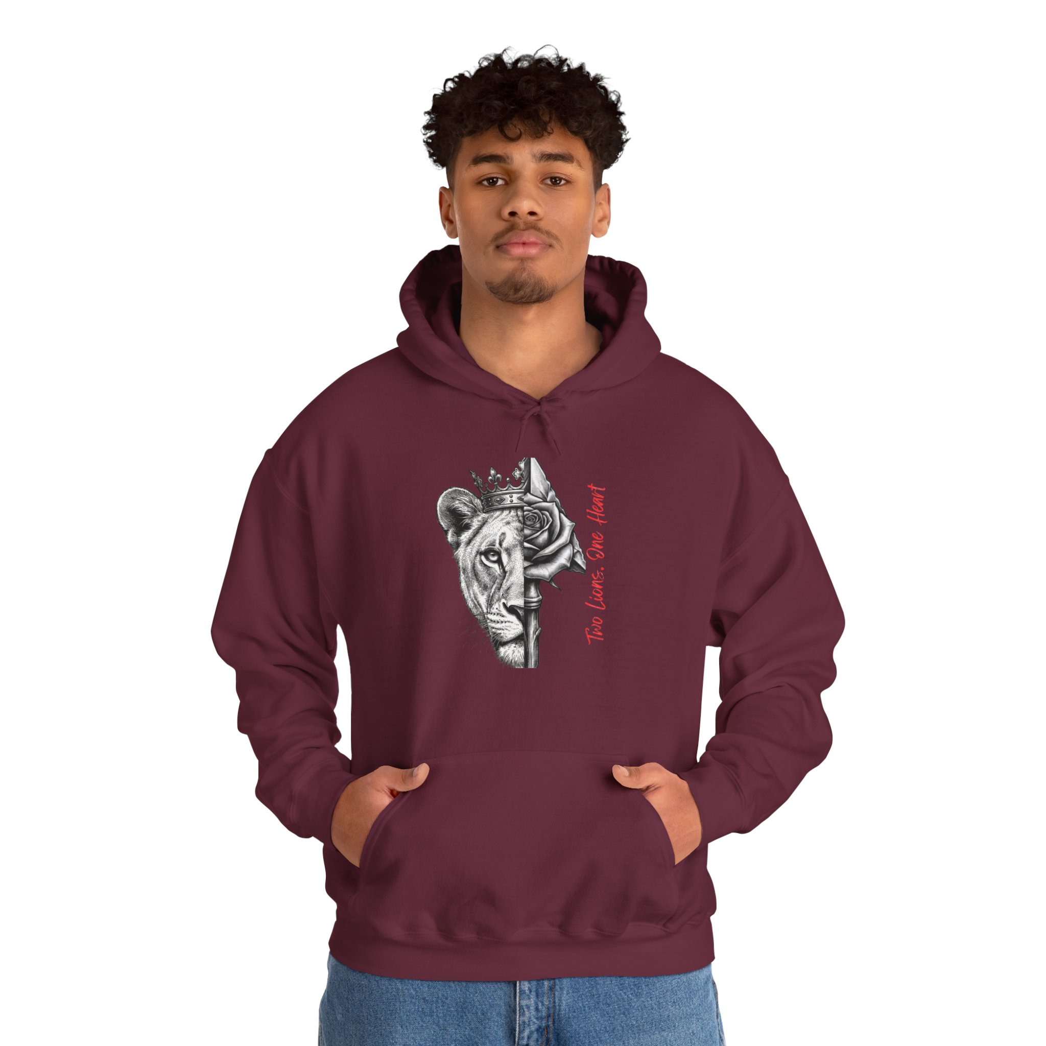Lioness Crown Hoodie — Split Face Sketch with "Make Love Not War" Script - Image 6