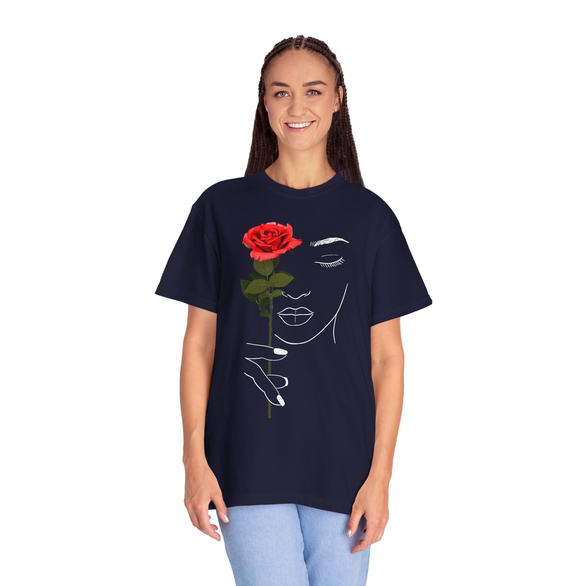 Rose Face Line Art T-Shirt — Minimalist Floral Graphic Tee - Image 17