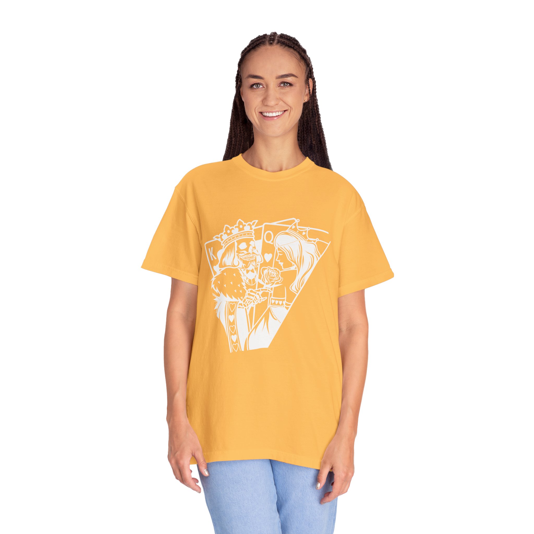 King and Queen Playing Cards T-Shirt — Romantic Card Game Illustration - Image 4