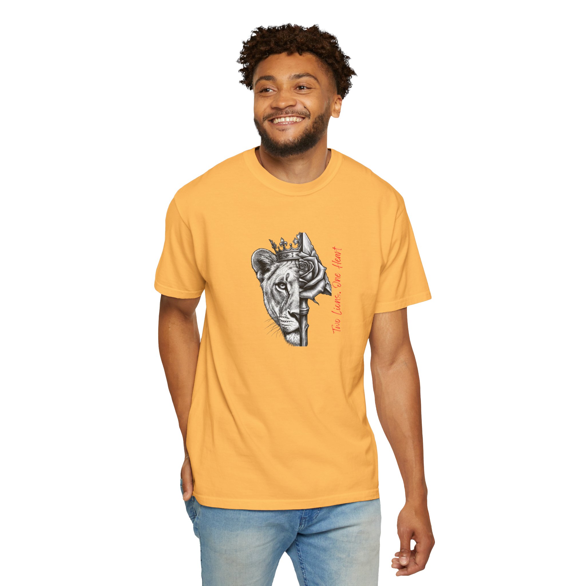 Lion King Crown T-Shirt — “You Love Your Heart” Artistic Half-Face Design - Image 4