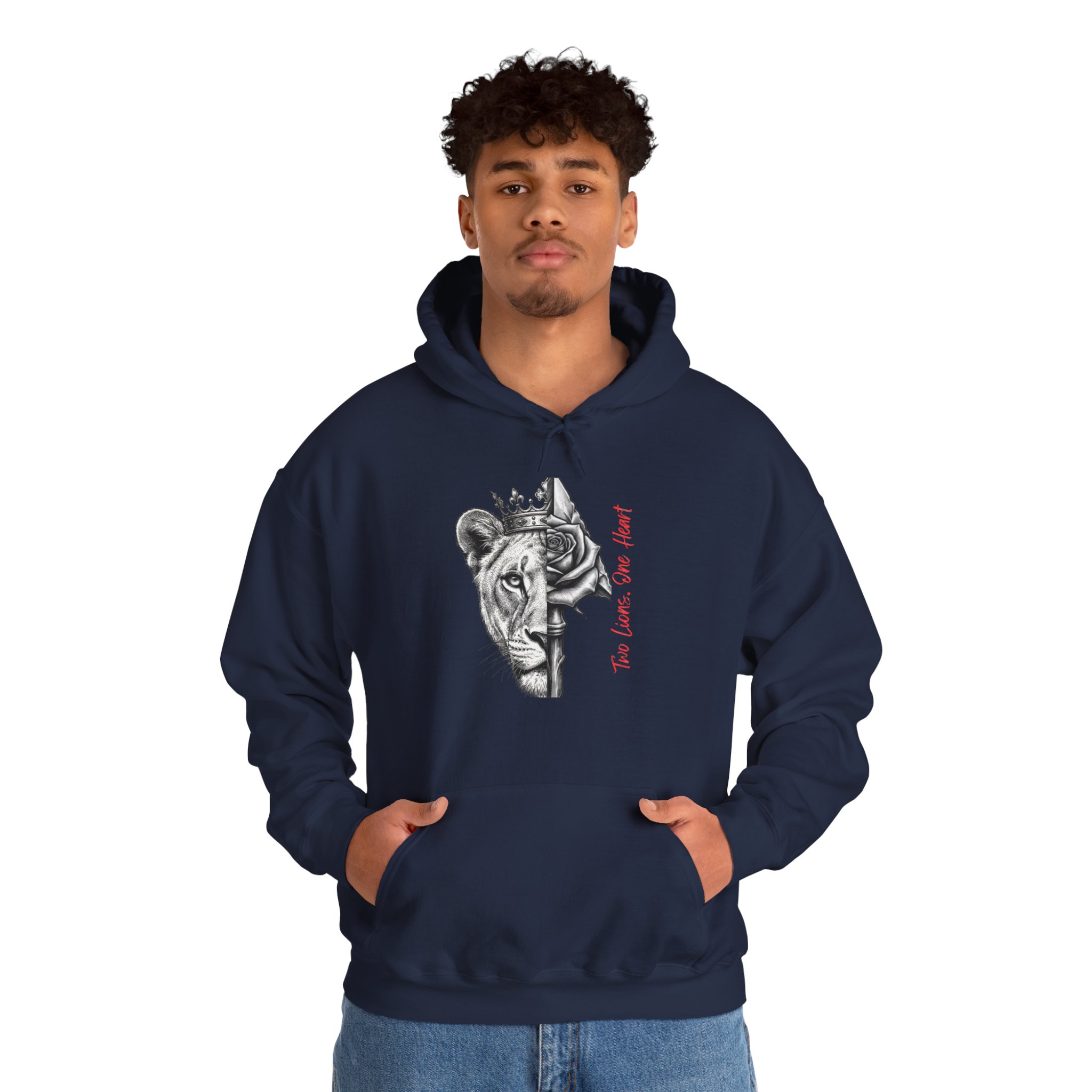 Lioness Crown Hoodie — Split Face Sketch with "Make Love Not War" Script - Image 11