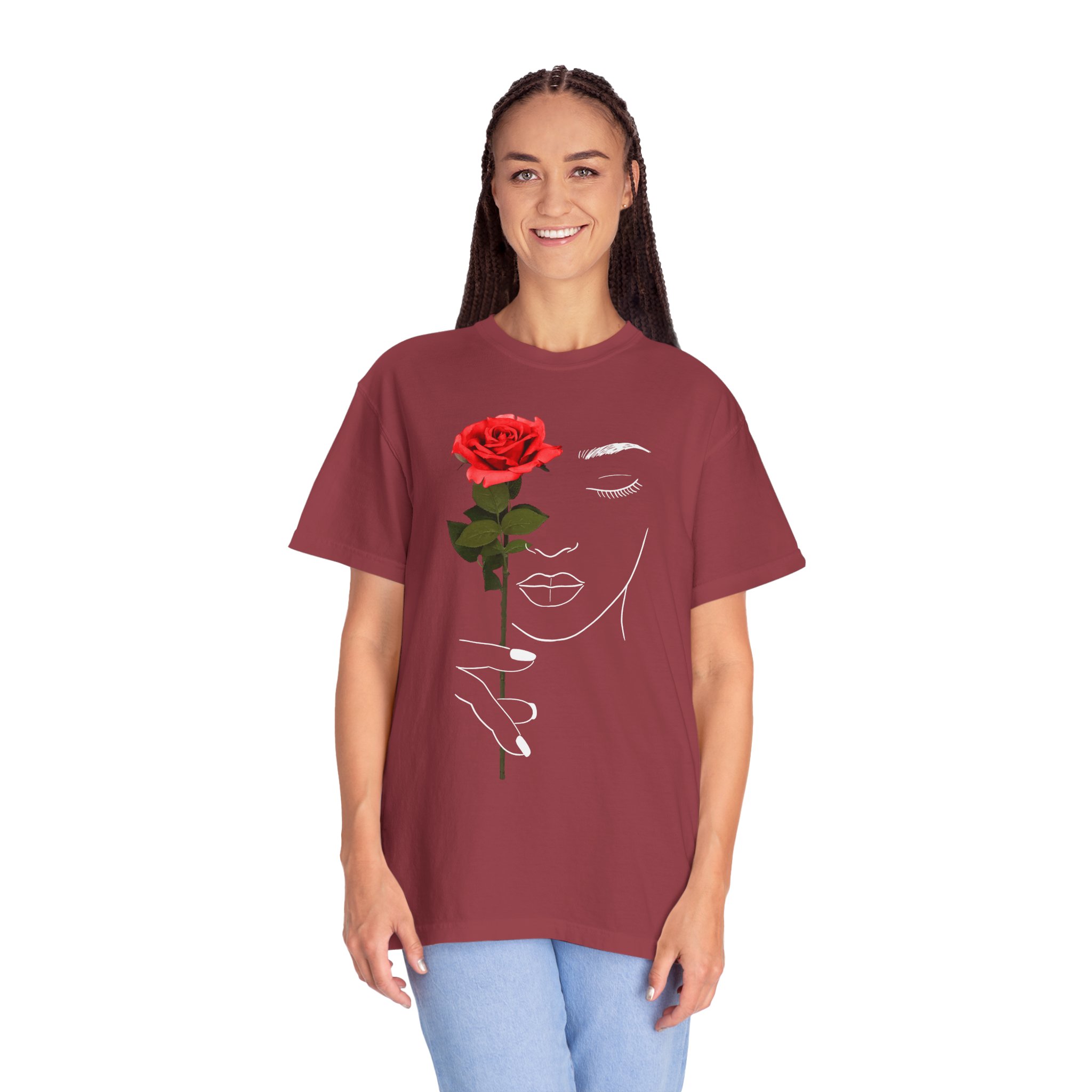 Rose Face Line Art T-Shirt — Minimalist Floral Graphic Tee - Image 6