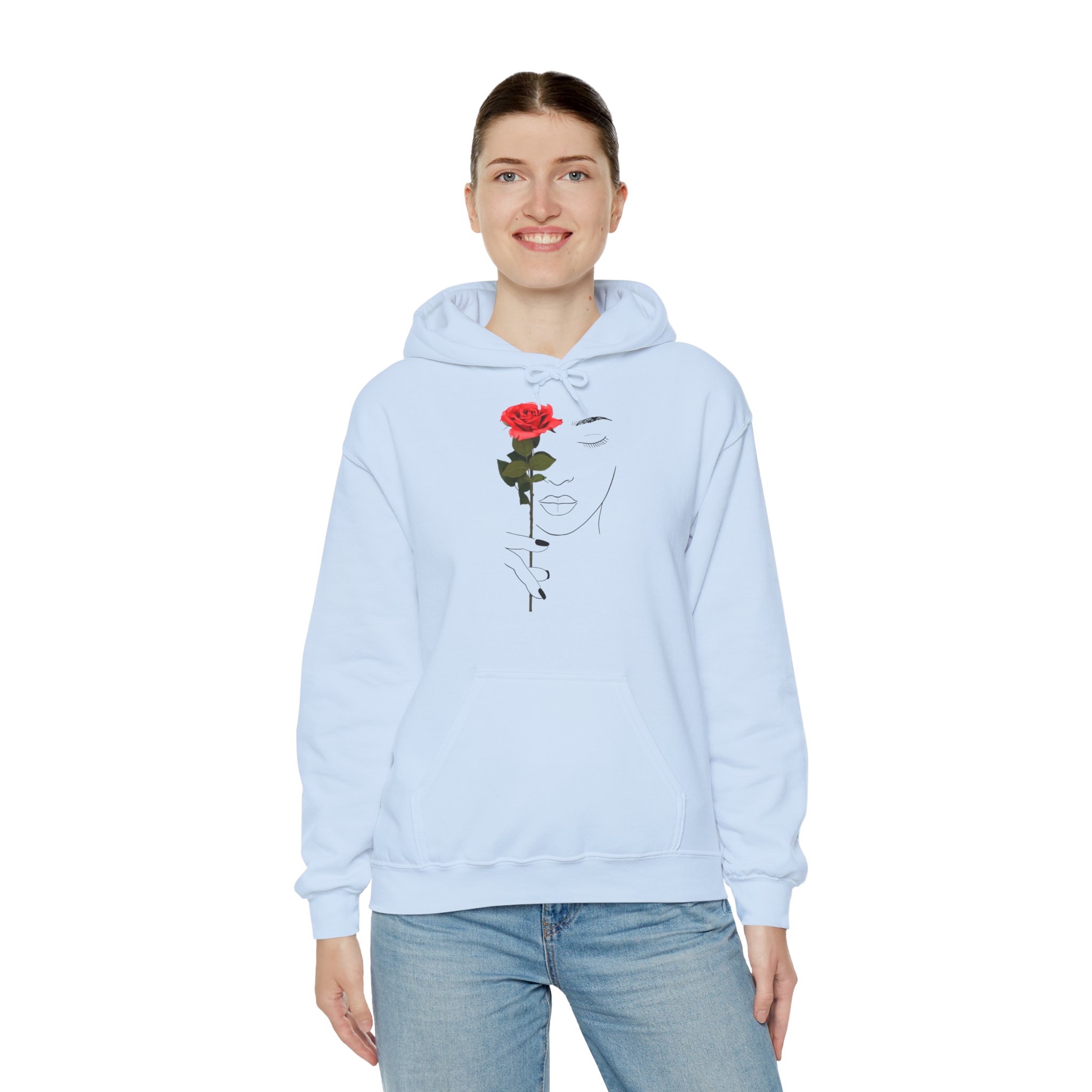 Minimal Rose Face Hoodie — Feminine Line Art Hoodie with Red Rose - Image 5