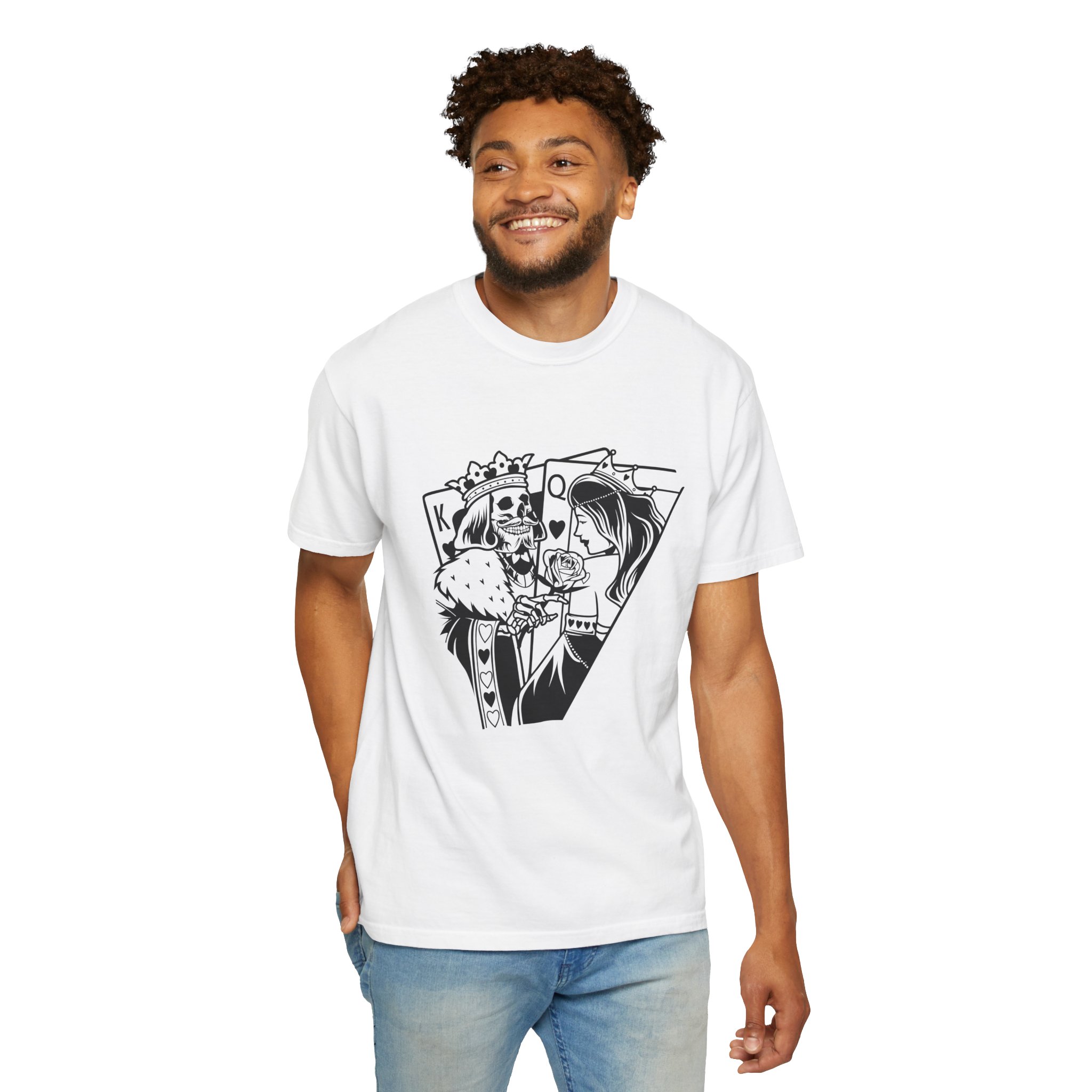 King & Queen Skull T-Shirt — Gothic Playing Card Design