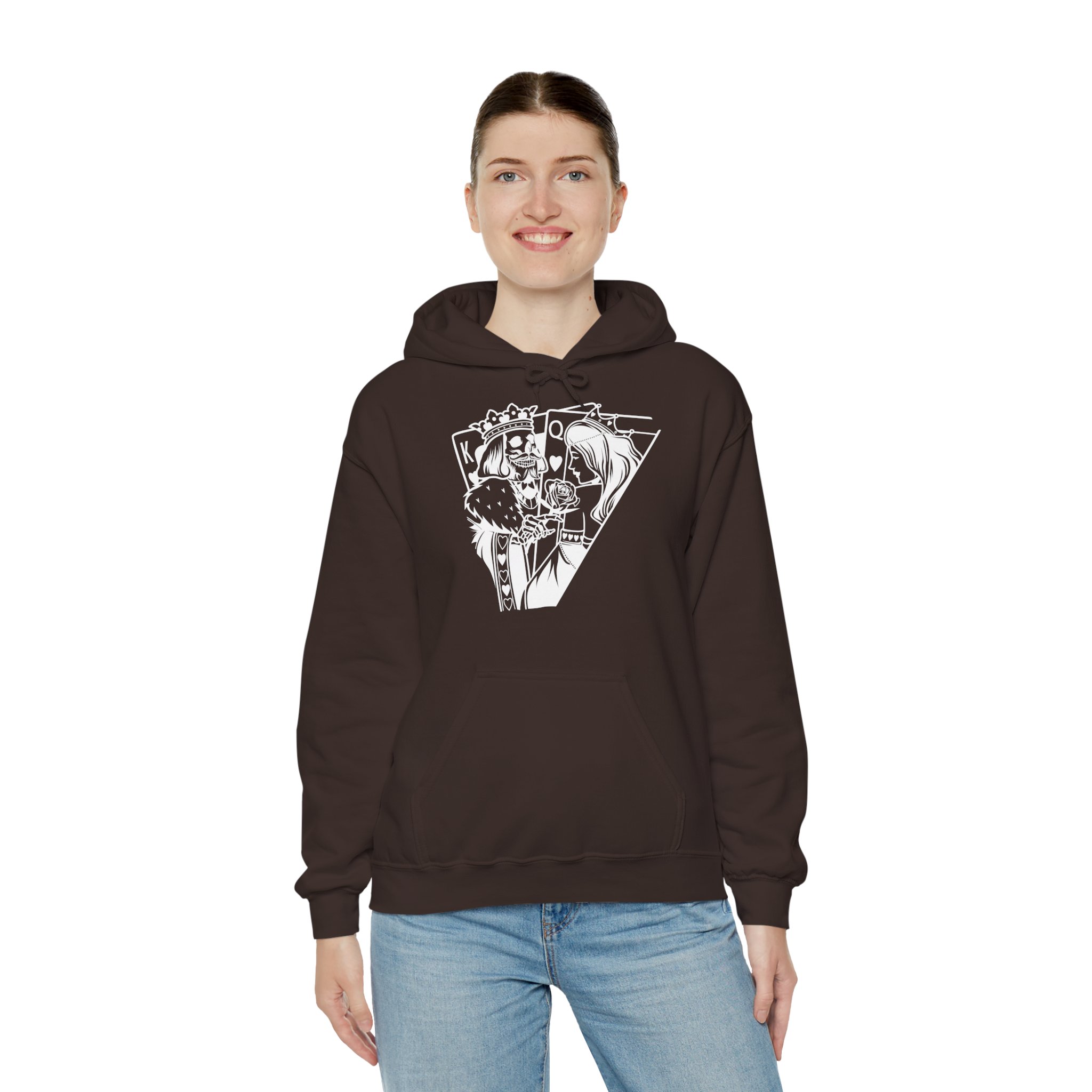 Anime King & Queen Hooded Sweatshirt — Black Manga Playing Cards Design - Image 3