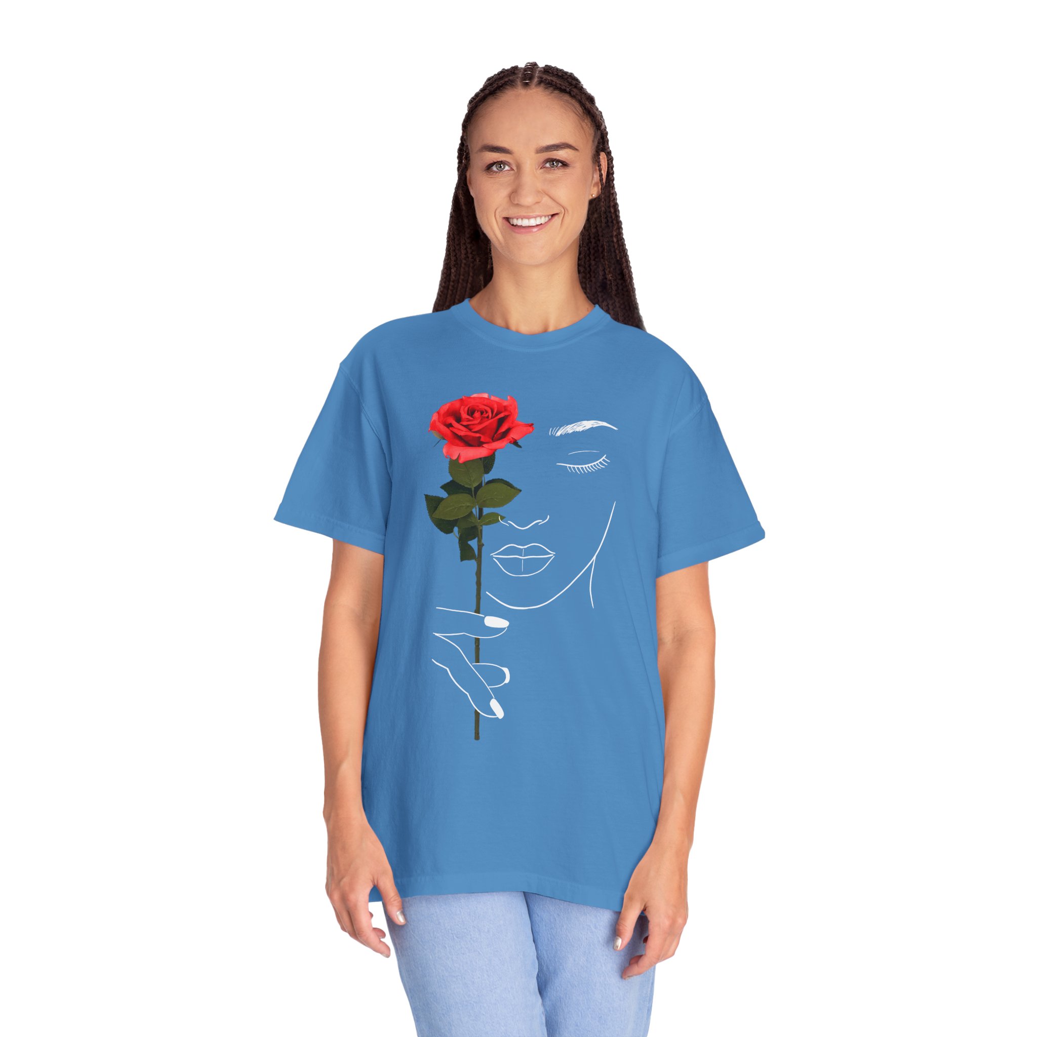 Rose Face Line Art T-Shirt — Minimalist Floral Graphic Tee - Image 14