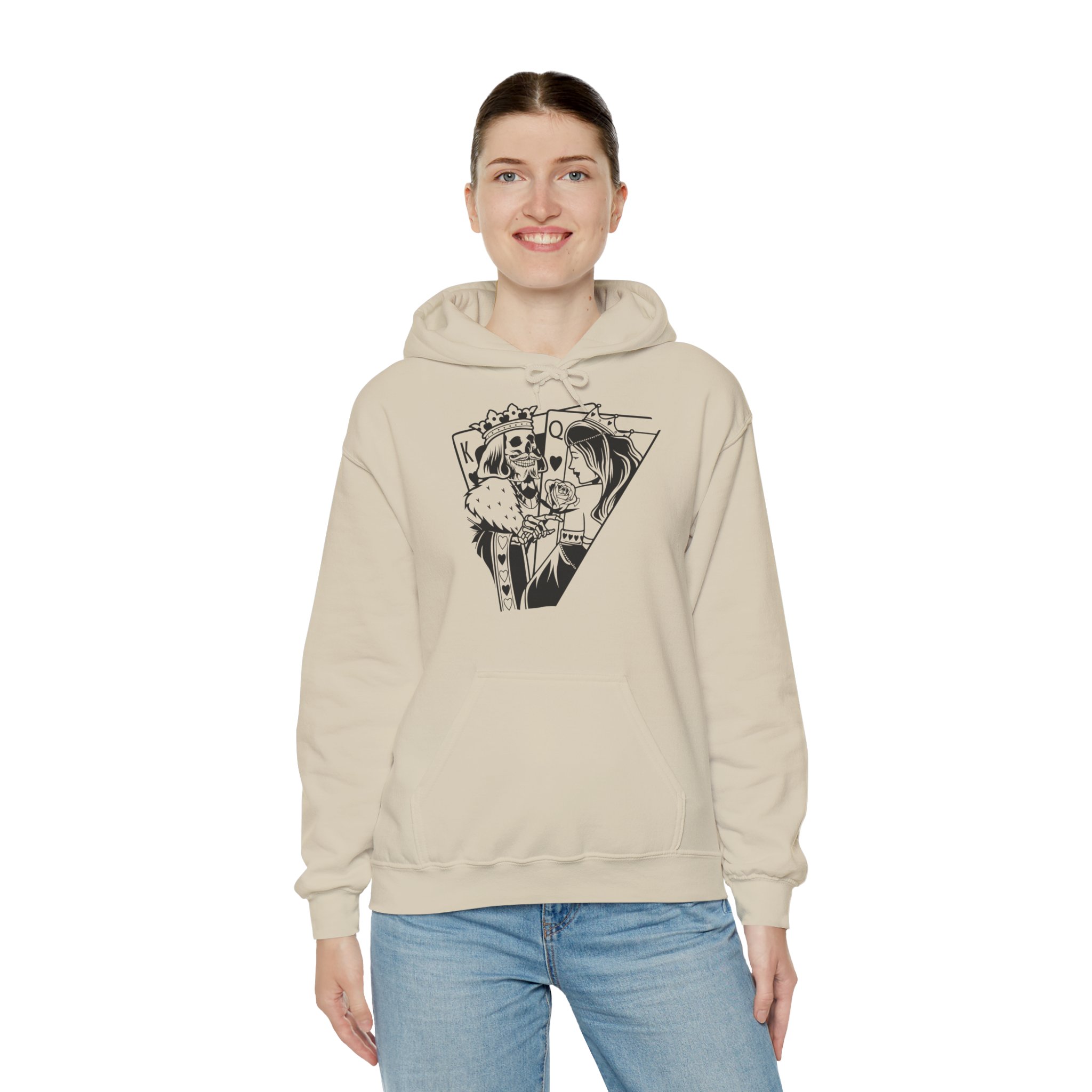 Skeleton King Graphic Hoodie – Skull Playing Cards Anime-Style Pullover - Image 3