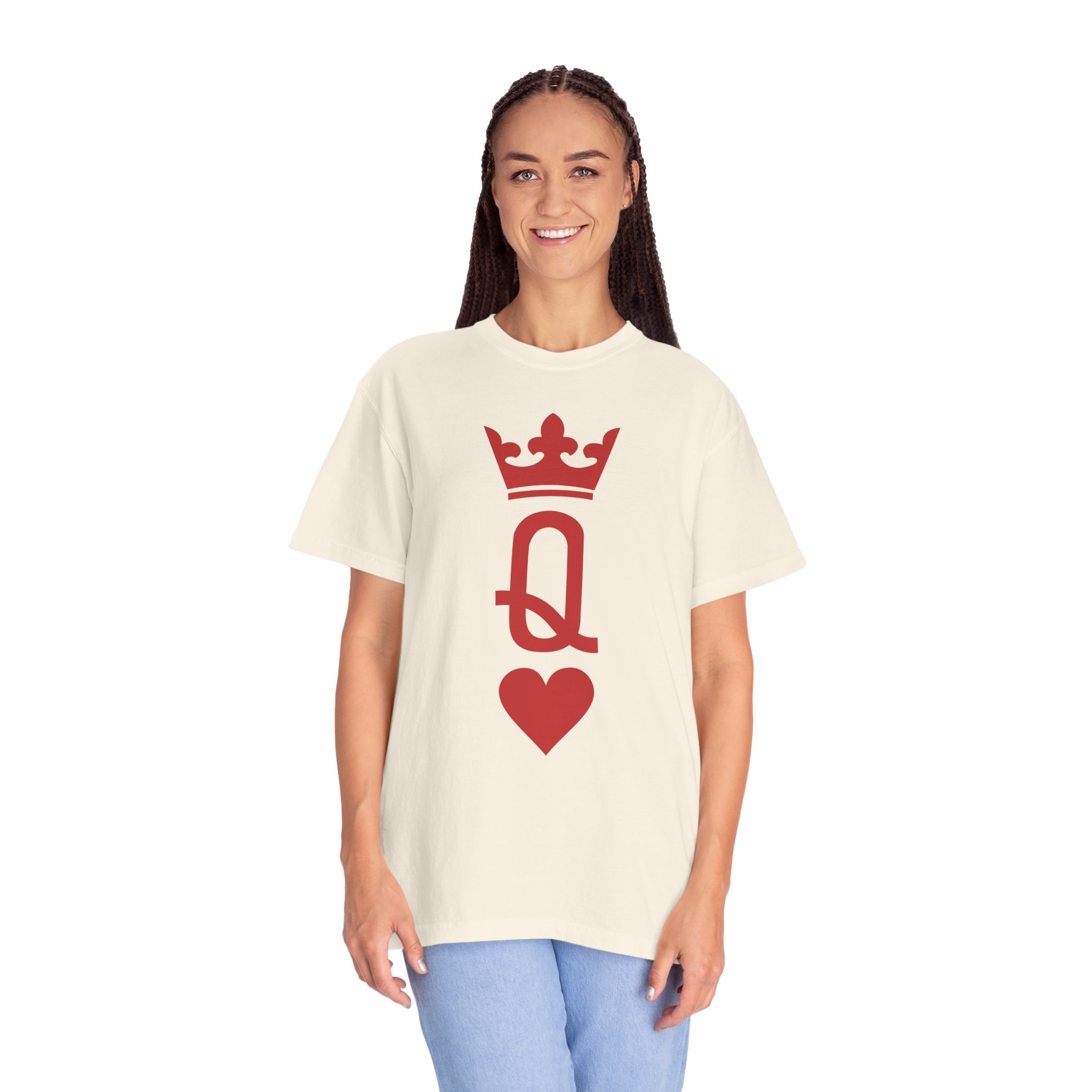 Queen of Hearts T-Shirt — Red Playing Card Q with Crown & Heart - Image 2