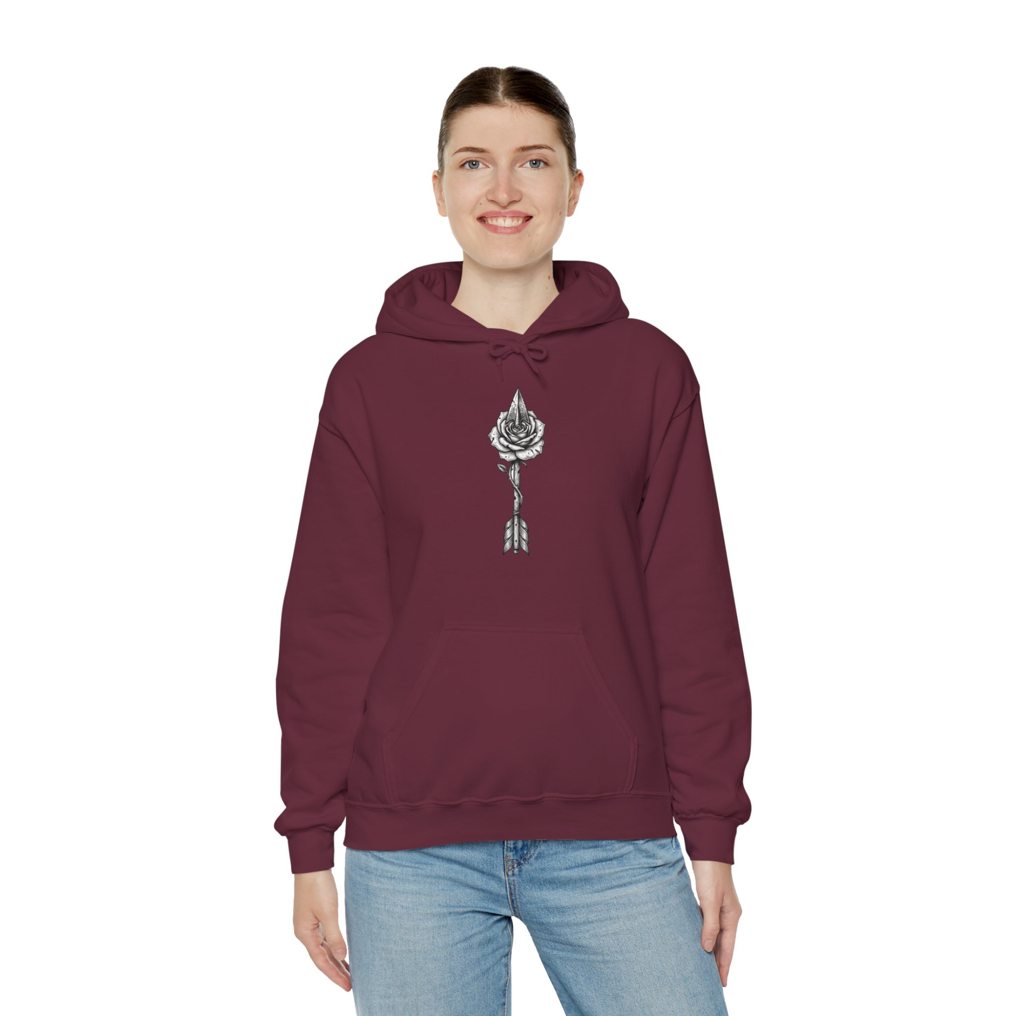 Rose Arrow Hoodie — Minimal Black Floral Arrow Chest Graphic Hoodie - Image 6