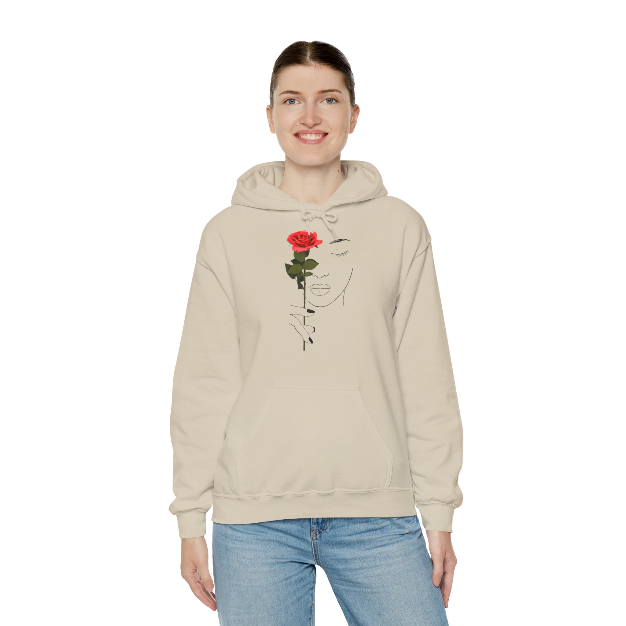 Minimal Rose Face Hoodie — Feminine Line Art Hoodie with Red Rose - Image 3