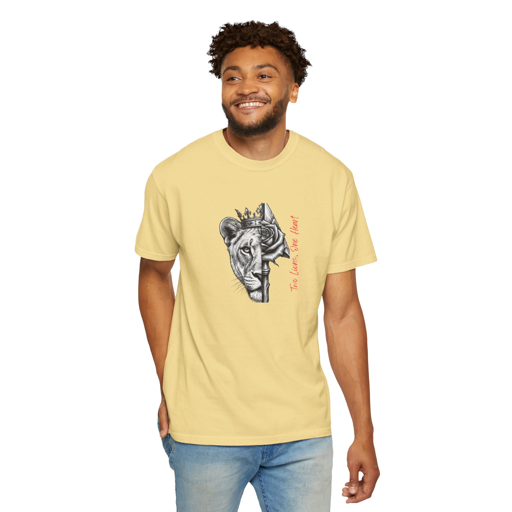 Lion King Crown T-Shirt — “You Love Your Heart” Artistic Half-Face Design - Image 6