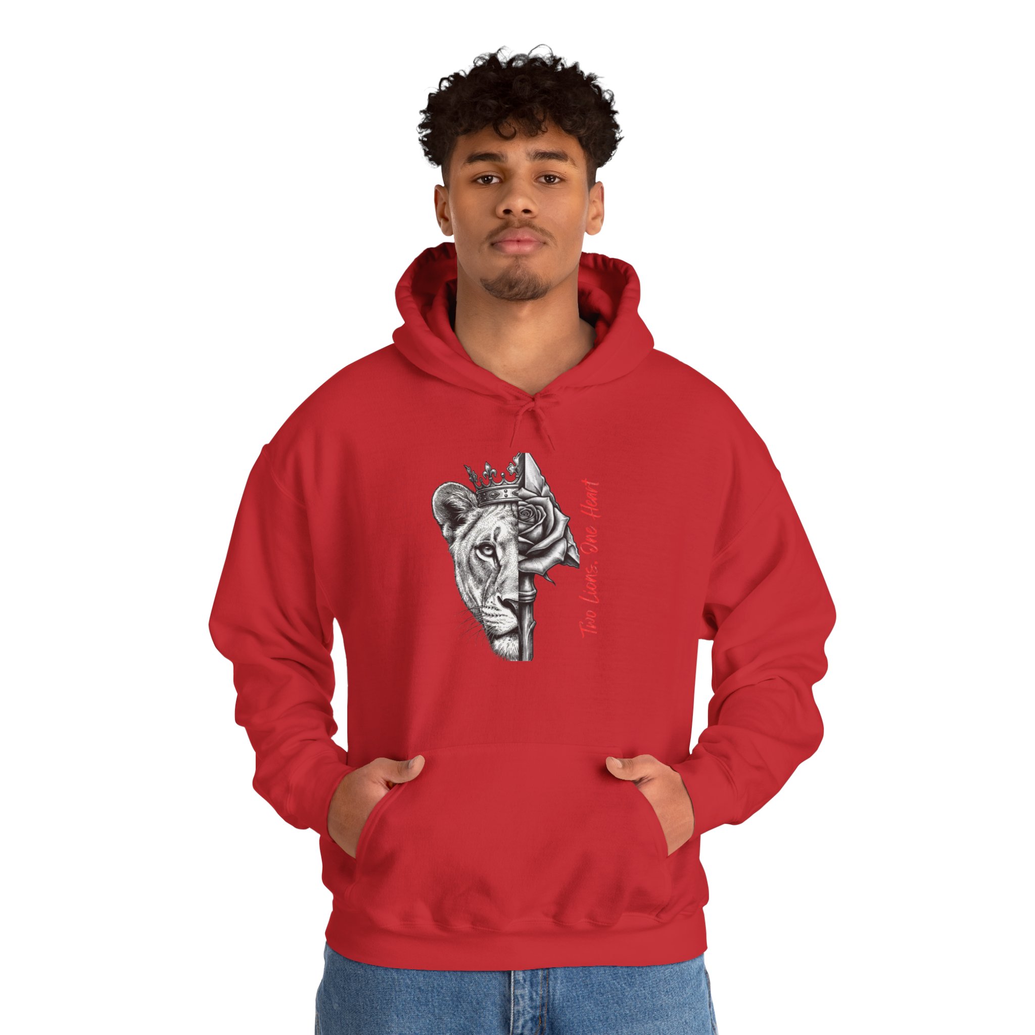 Lioness Crown Hoodie — Split Face Sketch with "Make Love Not War" Script - Image 13