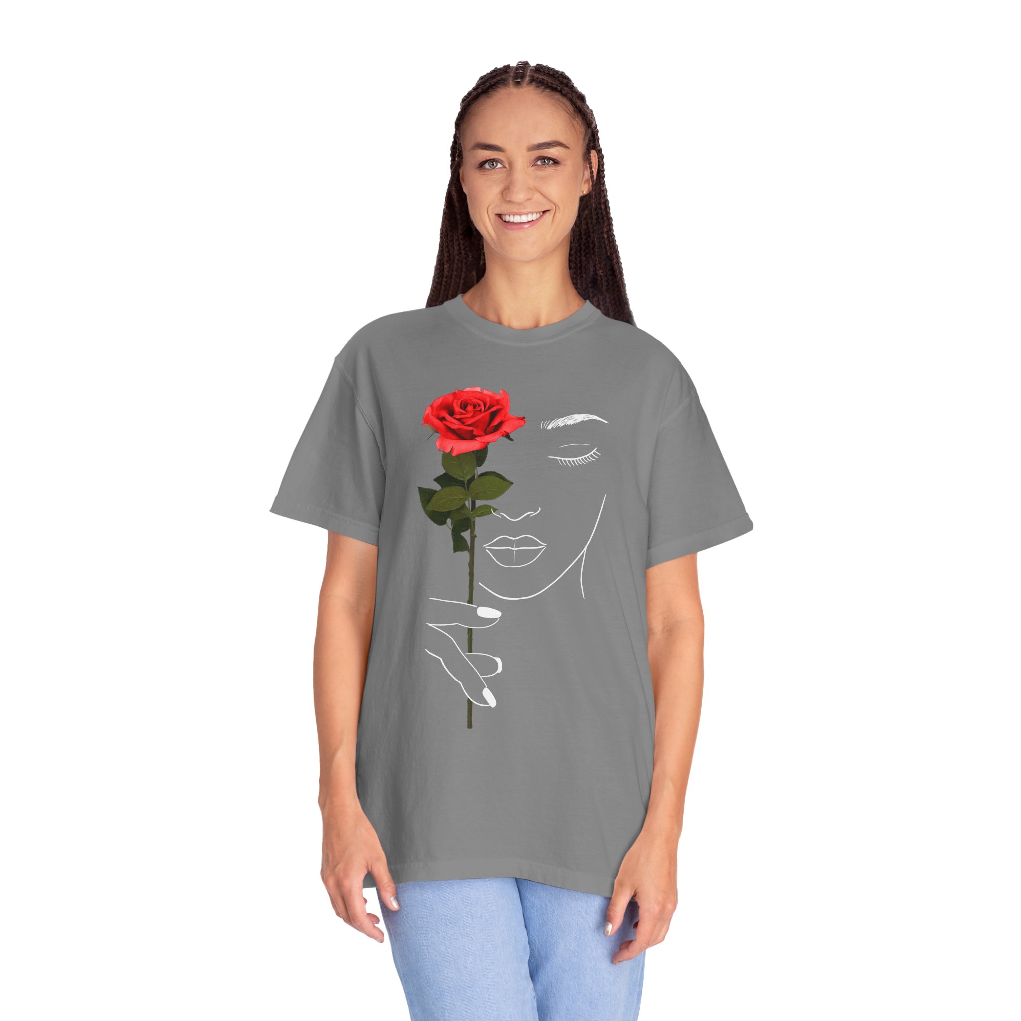 Rose Face Line Art T-Shirt — Minimalist Floral Graphic Tee - Image 10