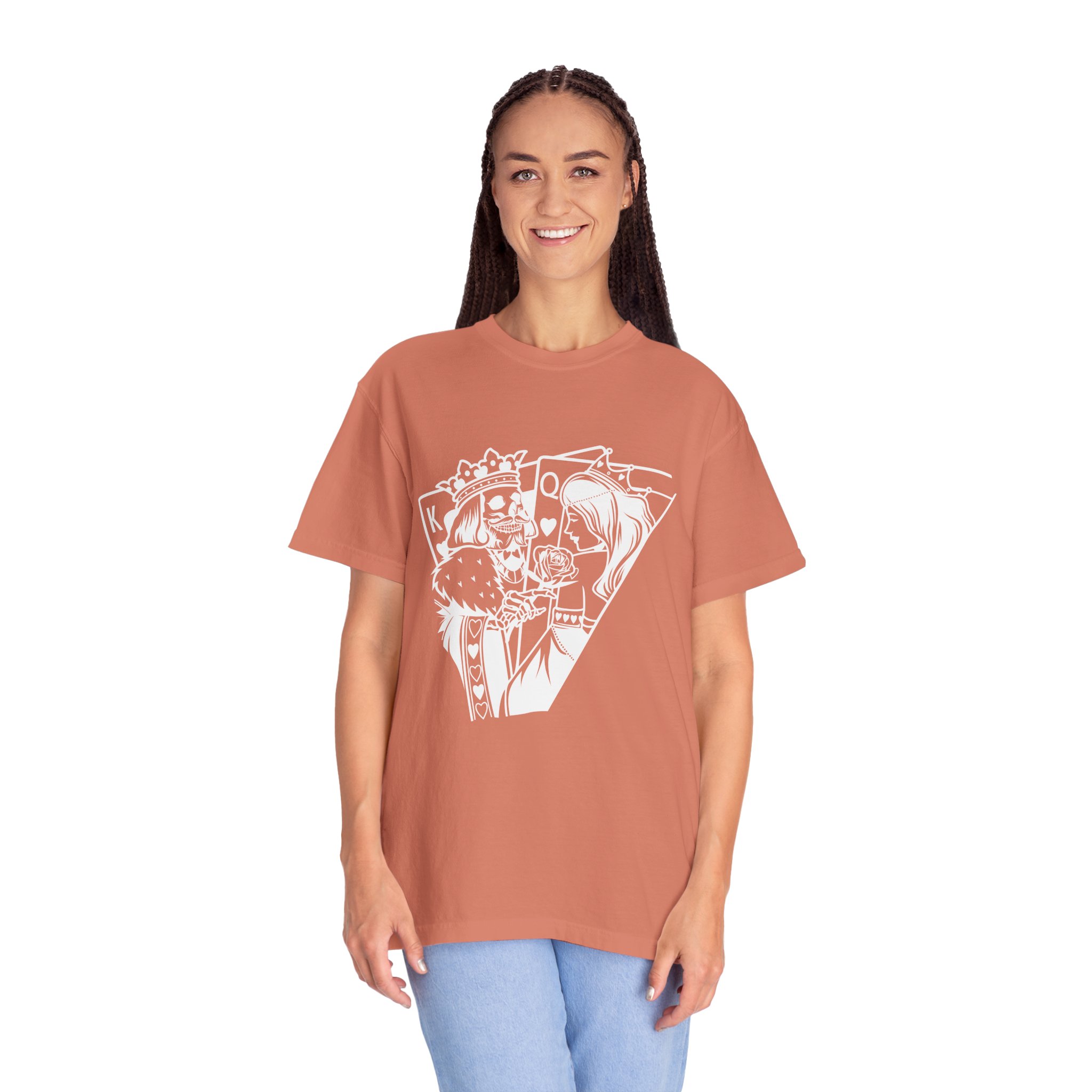 King and Queen Playing Cards T-Shirt — Romantic Card Game Illustration - Image 2