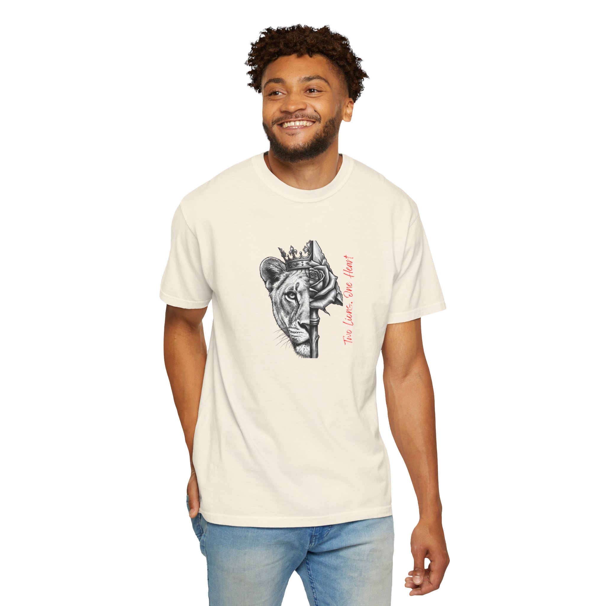 Lion King Crown T-Shirt — “You Love Your Heart” Artistic Half-Face Design - Image 3