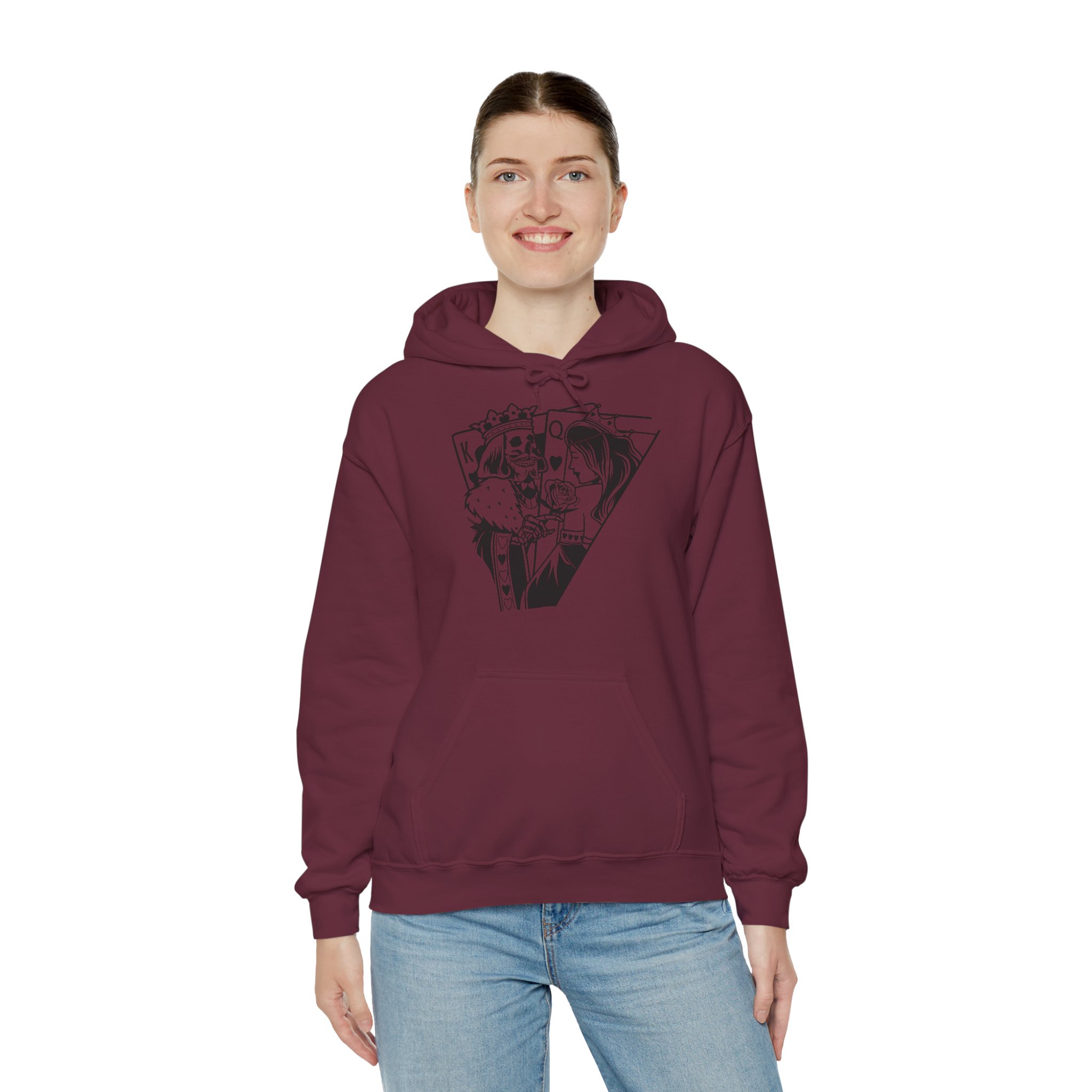 Skeleton King Graphic Hoodie – Skull Playing Cards Anime-Style Pullover - Image 5