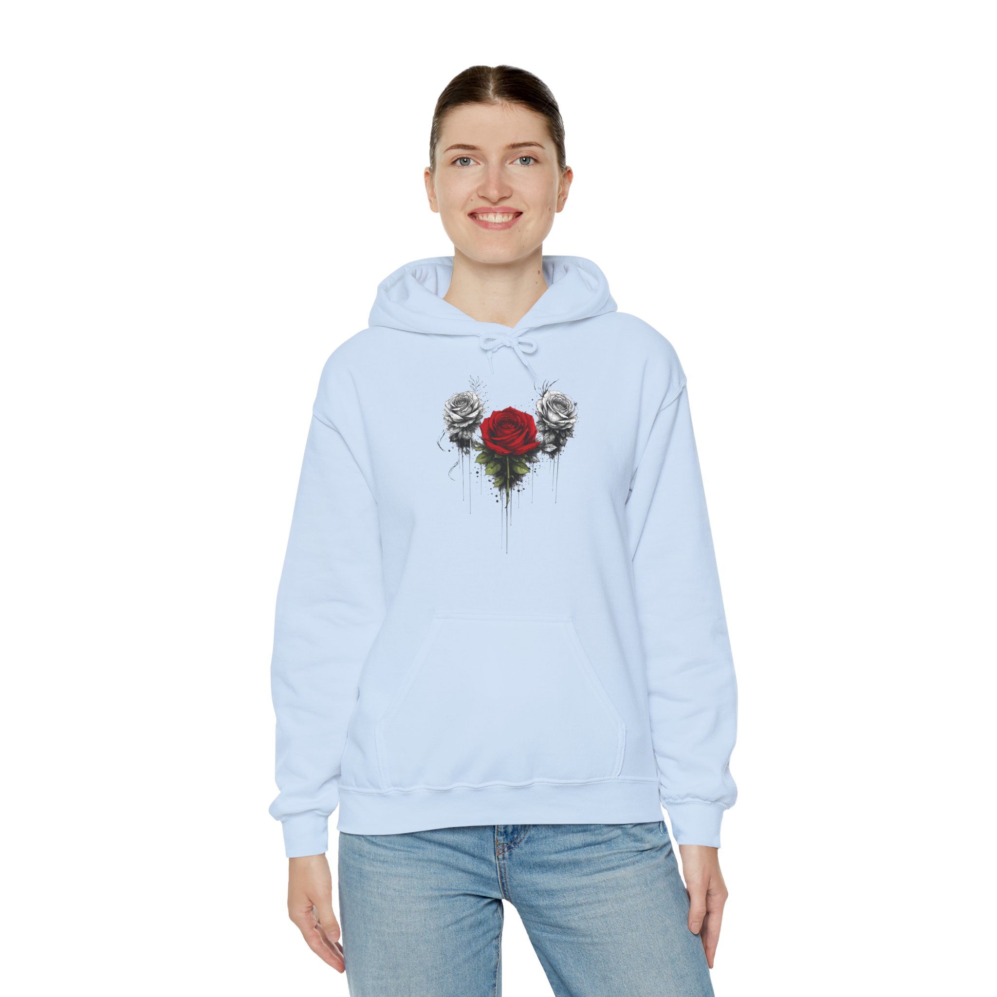 Rose Heart Hoodie — Gothic Red Rose with Black Floral Sketch - Image 5