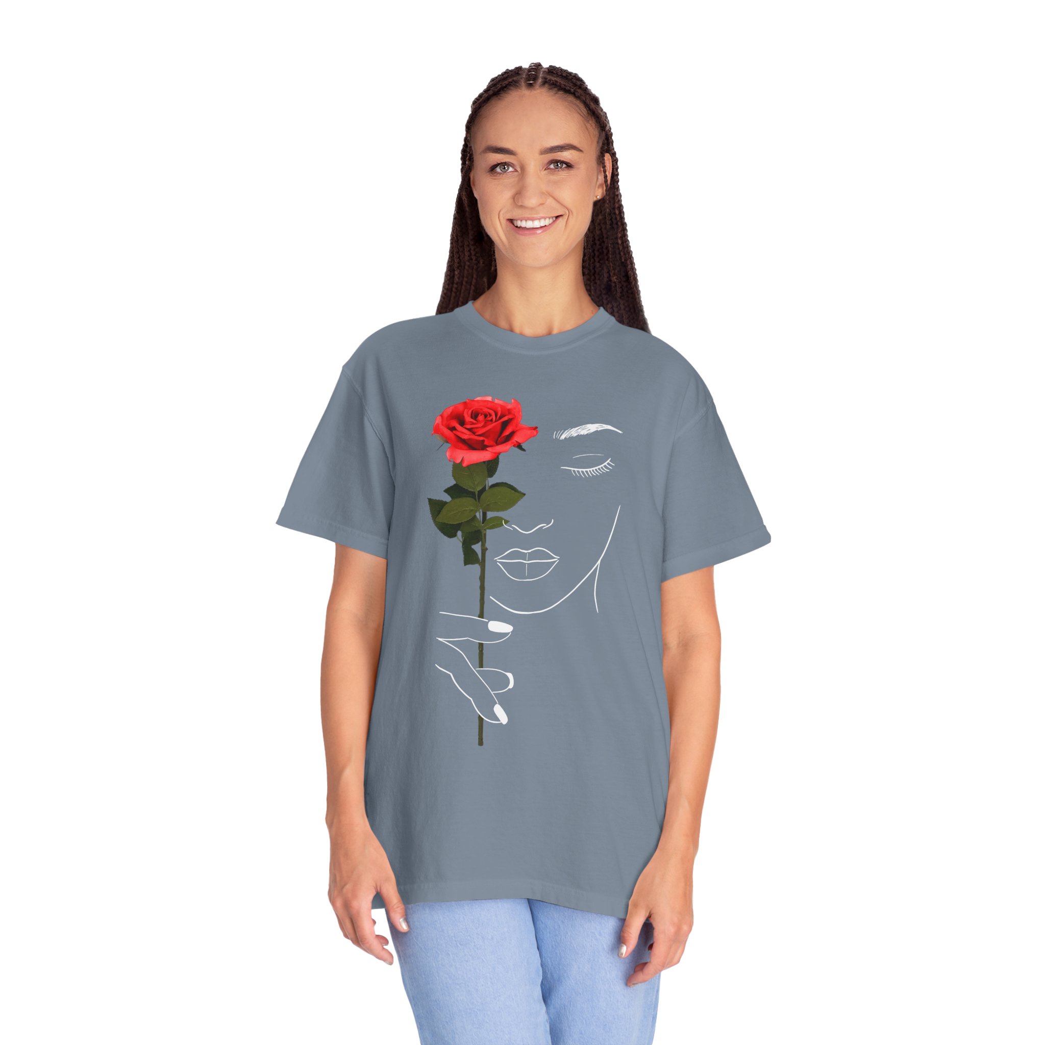 Rose Face Line Art T-Shirt — Minimalist Floral Graphic Tee - Image 3
