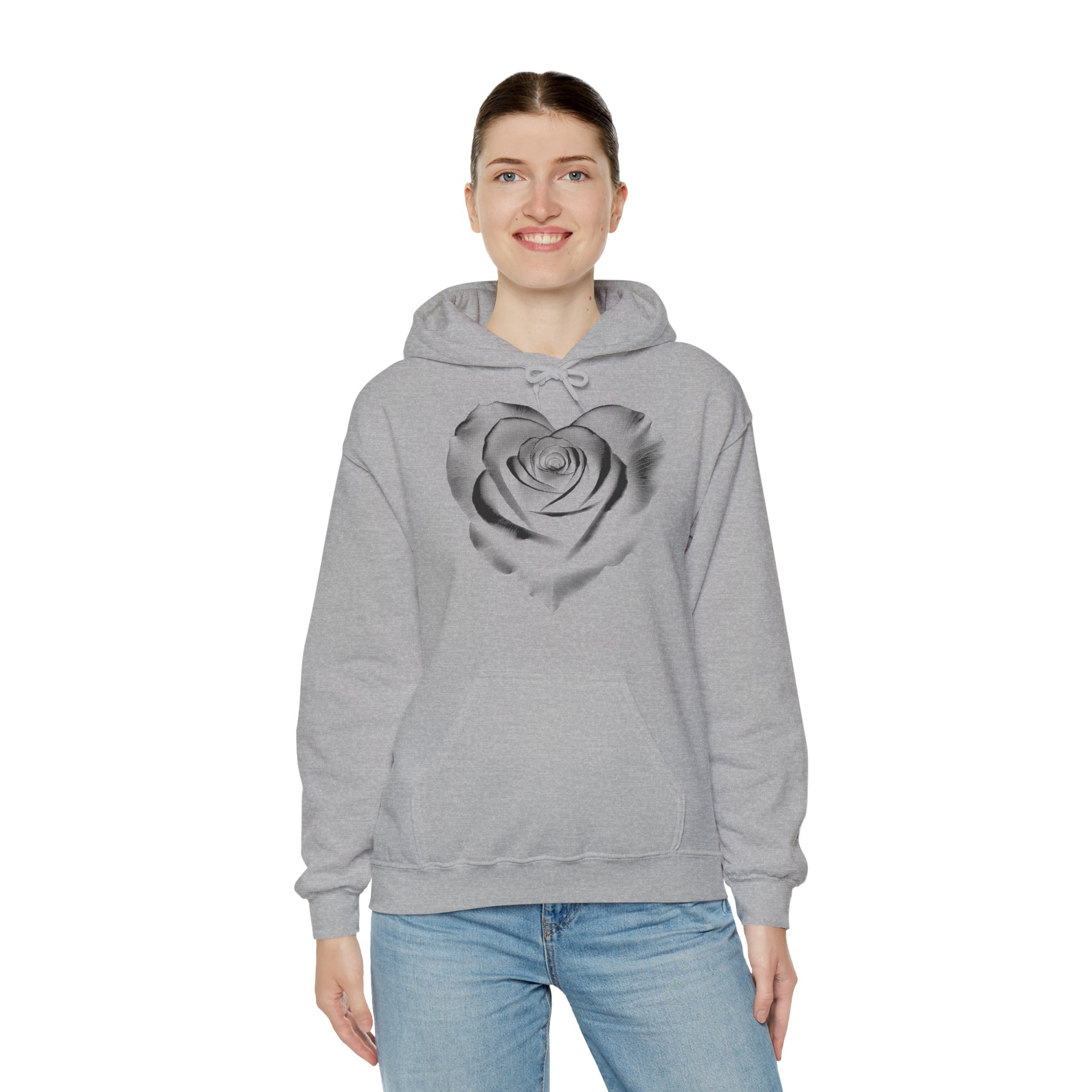 White Hoodie with Silver Heart Rose Graphic — Romantic Floral Streetwear - Image 4