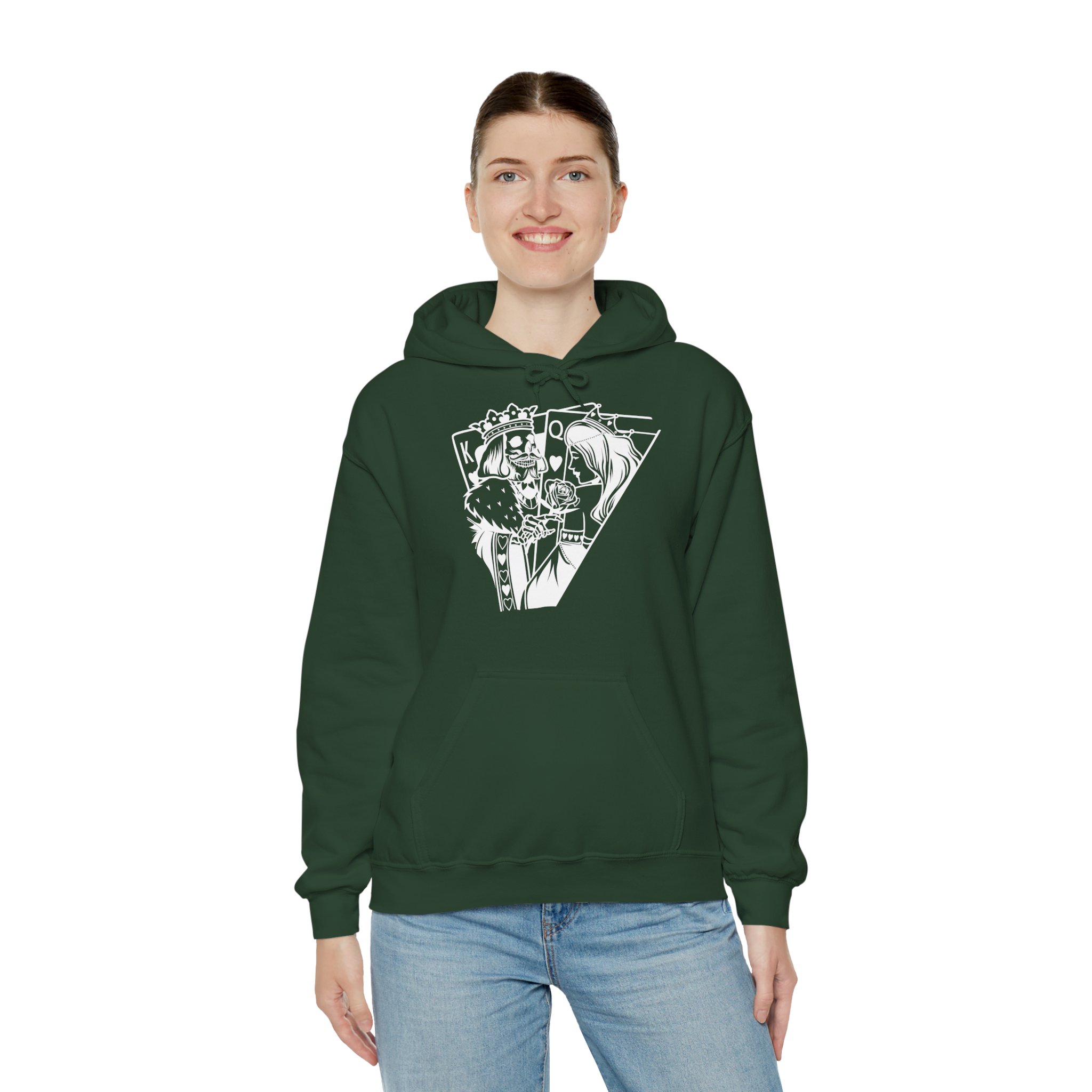 Anime King & Queen Hooded Sweatshirt — Black Manga Playing Cards Design - Image 4