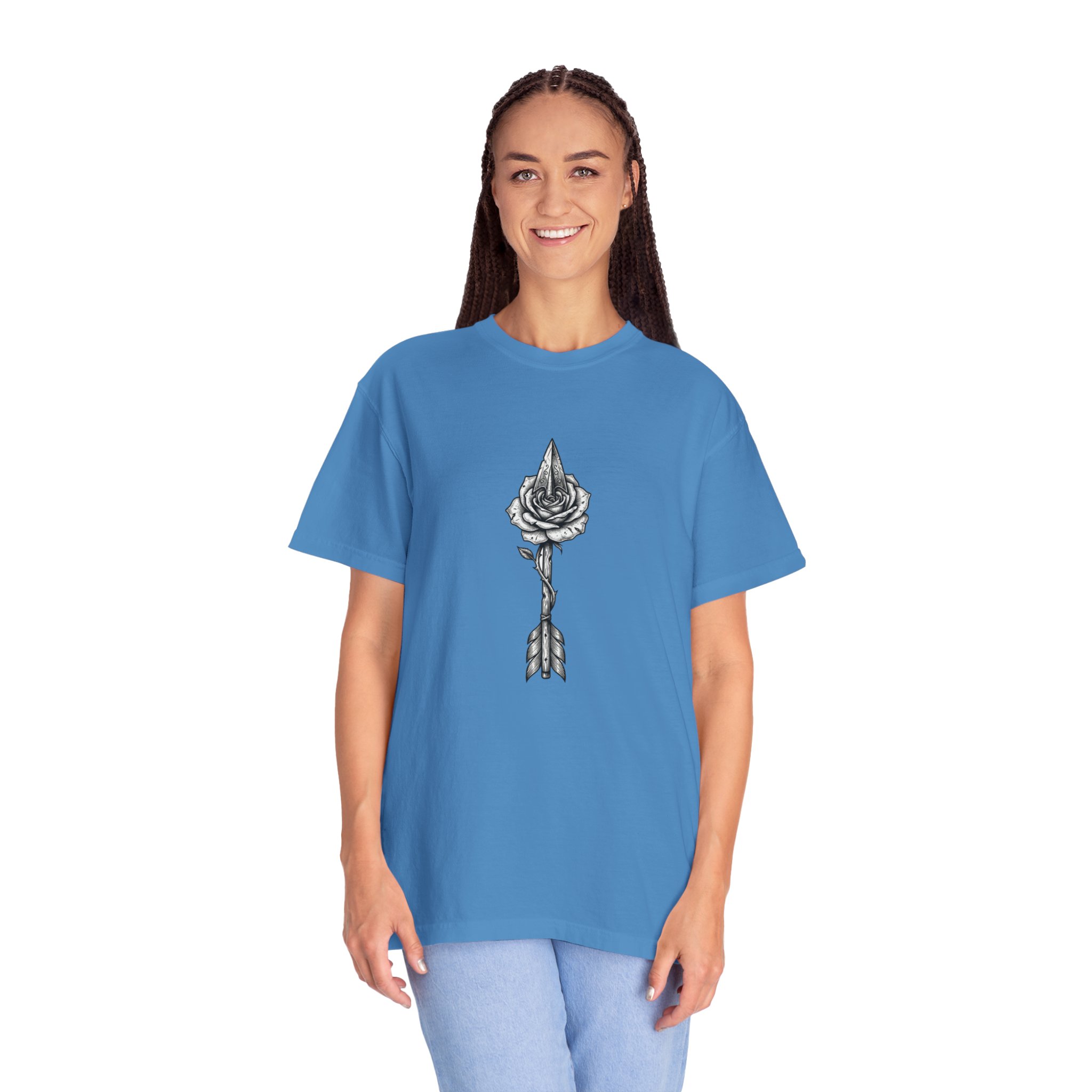 Rose Arrow T-Shirt — Minimal Floral Arrow Graphic Tee - Image 14