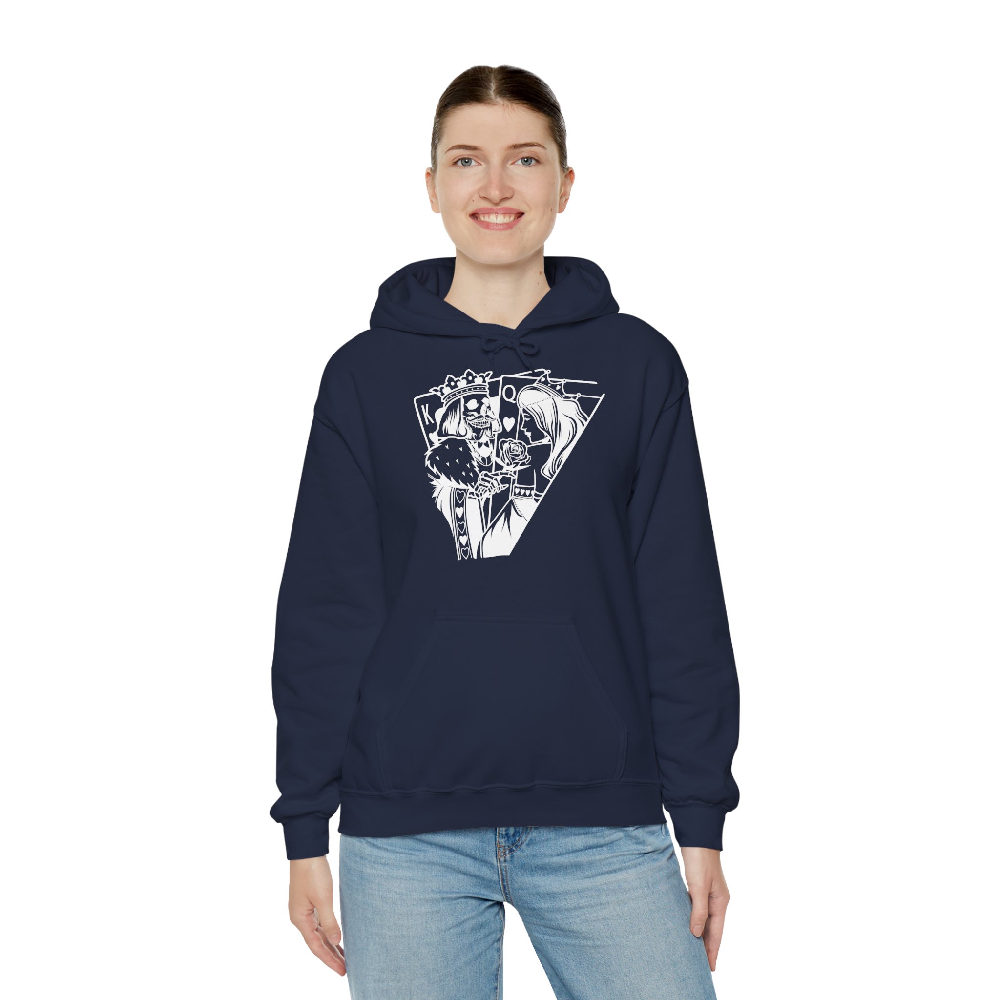 Anime King & Queen Hooded Sweatshirt — Black Manga Playing Cards Design - Image 7