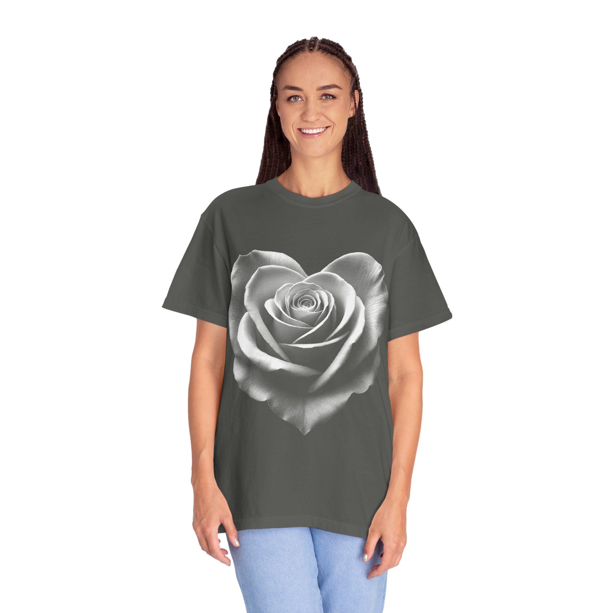 Rose Heart T-Shirt — Vintage White Rose Graphic Tee for Women & Men - Image 5