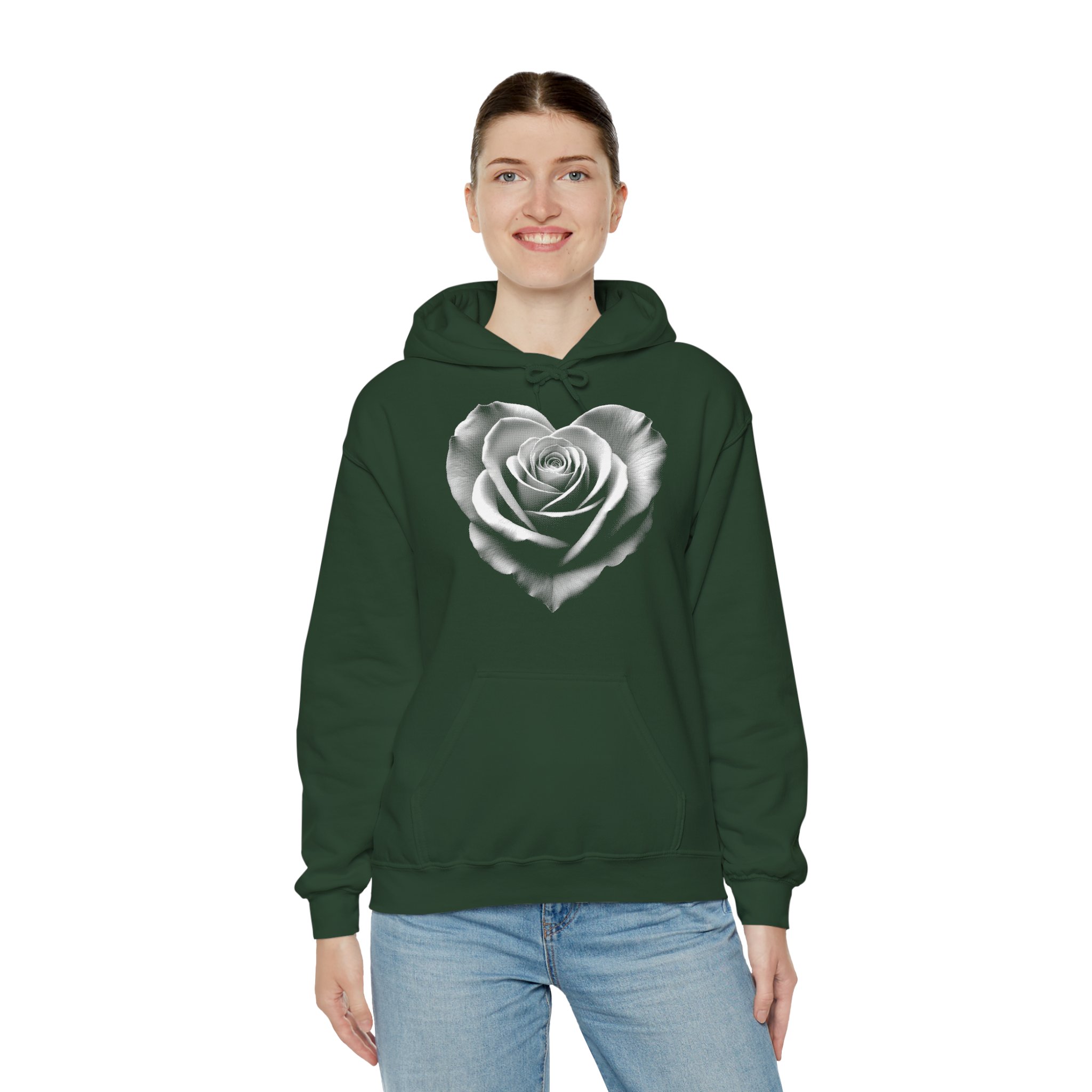 Black Rose Hoodie – Monochrome Heart Rose Graphic Sweatshirt - Image 4