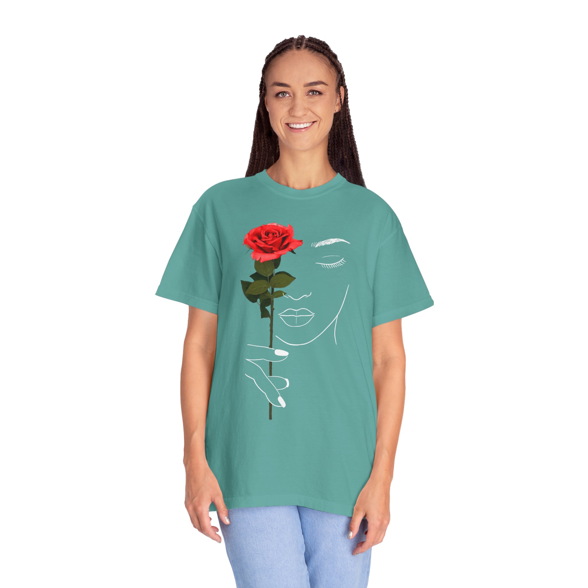 Rose Face Line Art T-Shirt — Minimalist Floral Graphic Tee - Image 7