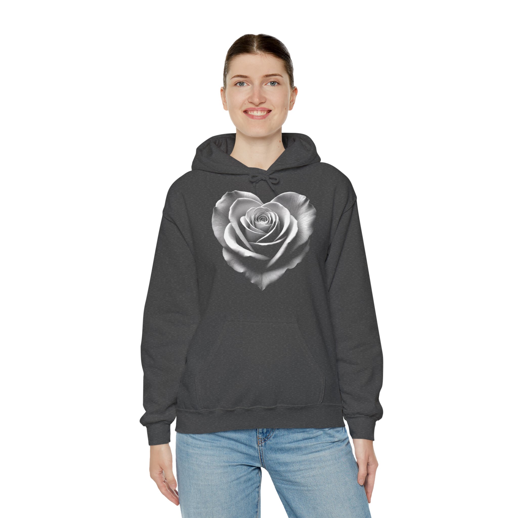 Black Rose Hoodie – Monochrome Heart Rose Graphic Sweatshirt - Image 5