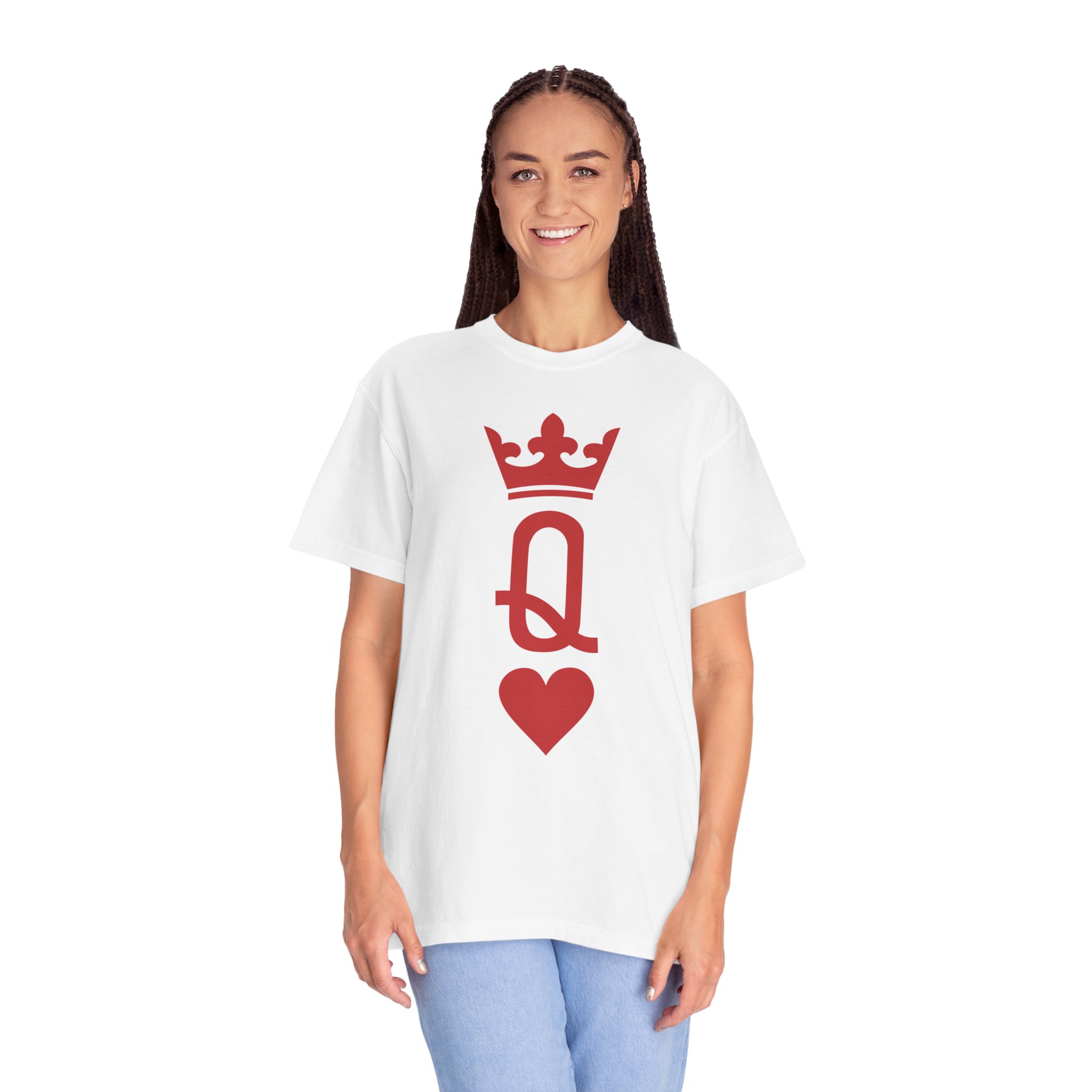 Queen of Hearts T-Shirt — Red Playing Card Q with Crown & Heart