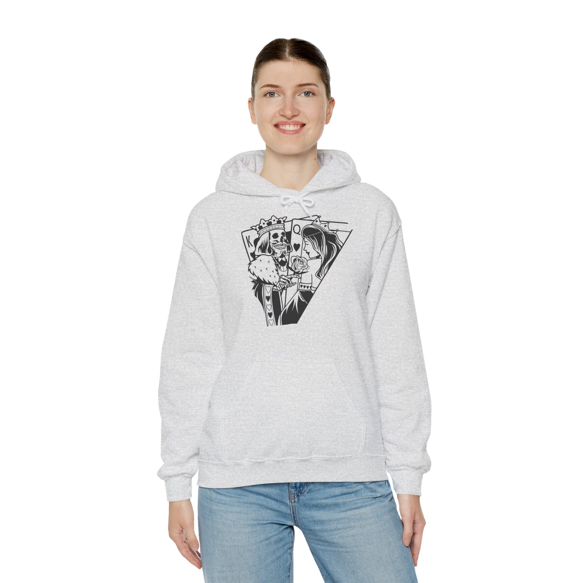 Skeleton King Graphic Hoodie – Skull Playing Cards Anime-Style Pullover - Image 2