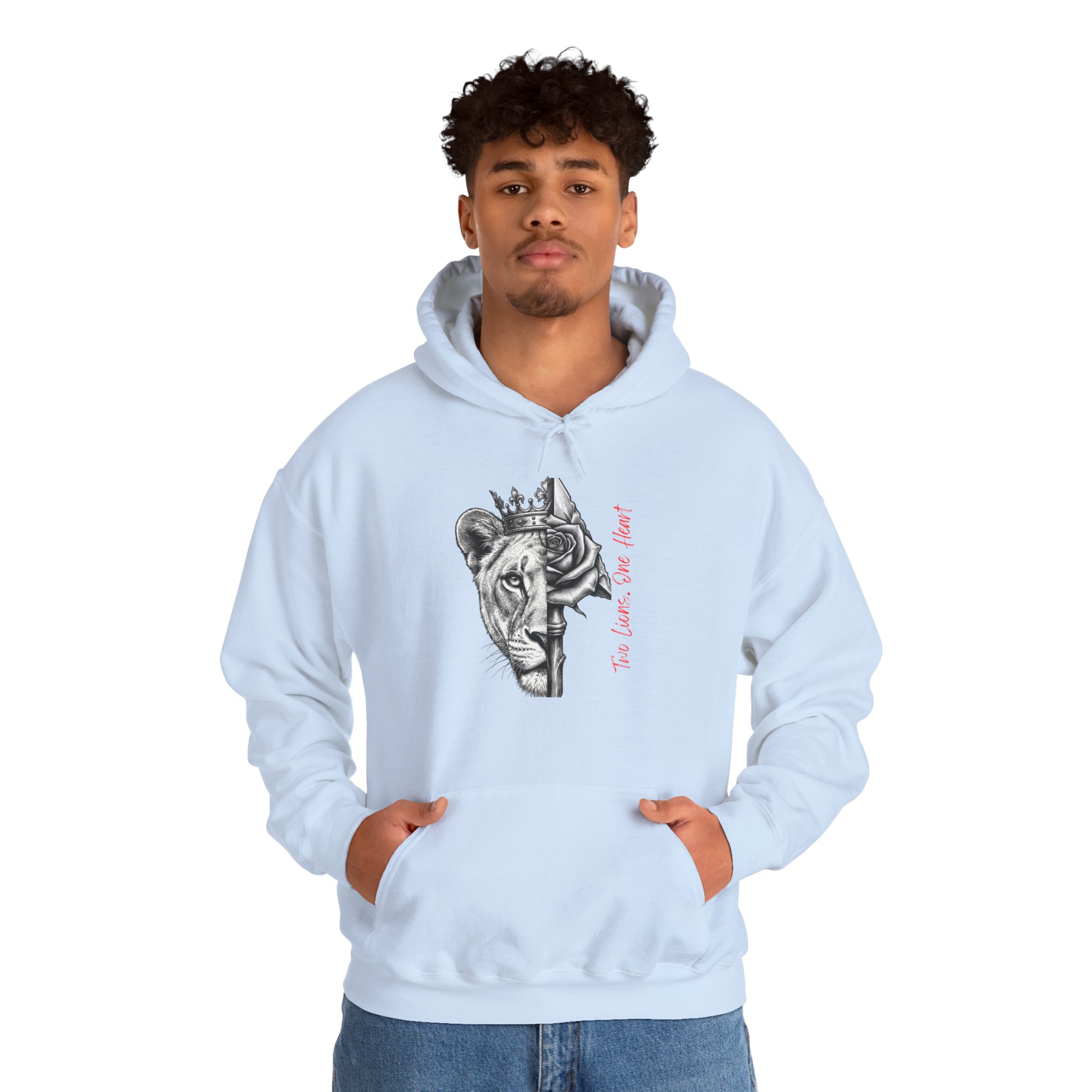 Lioness Crown Hoodie — Split Face Sketch with "Make Love Not War" Script - Image 9
