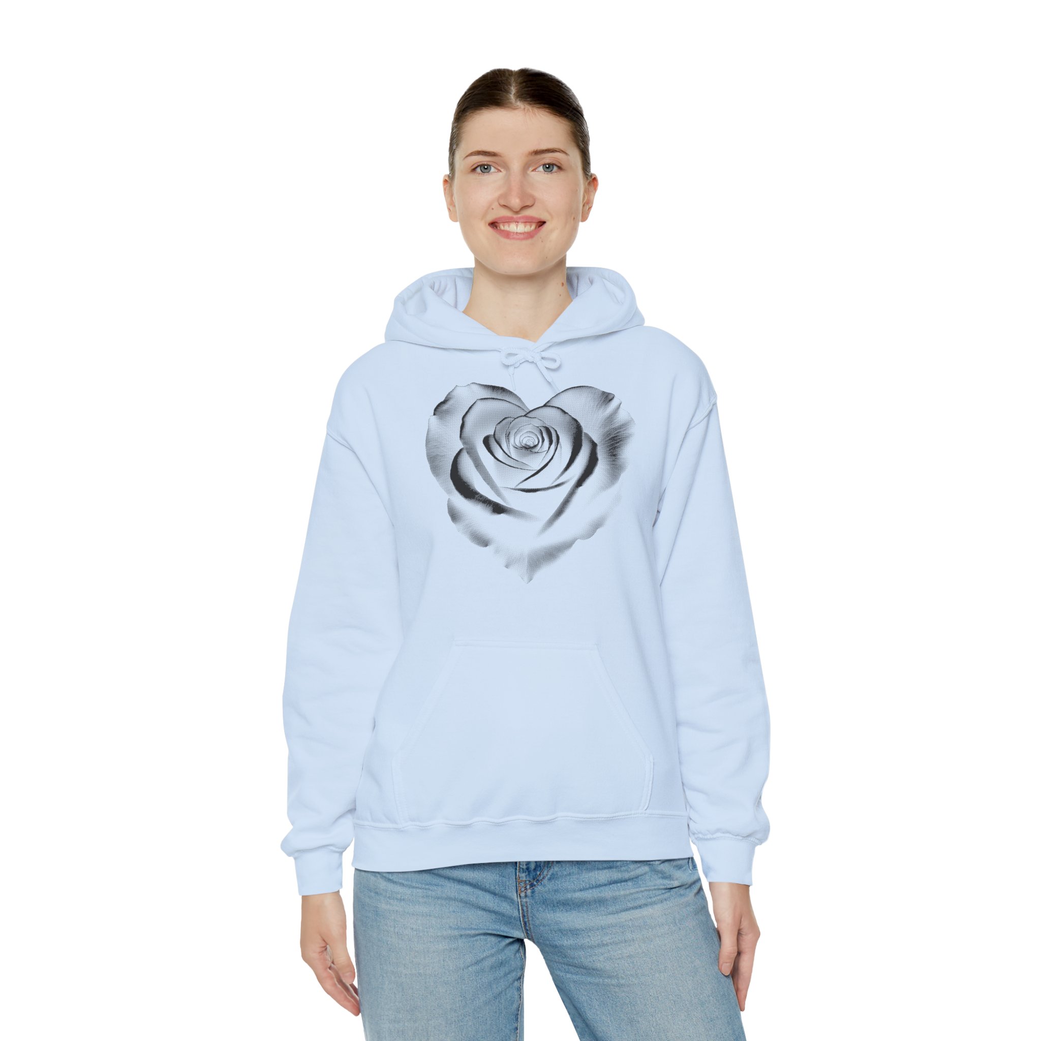White Hoodie with Silver Heart Rose Graphic — Romantic Floral Streetwear - Image 5