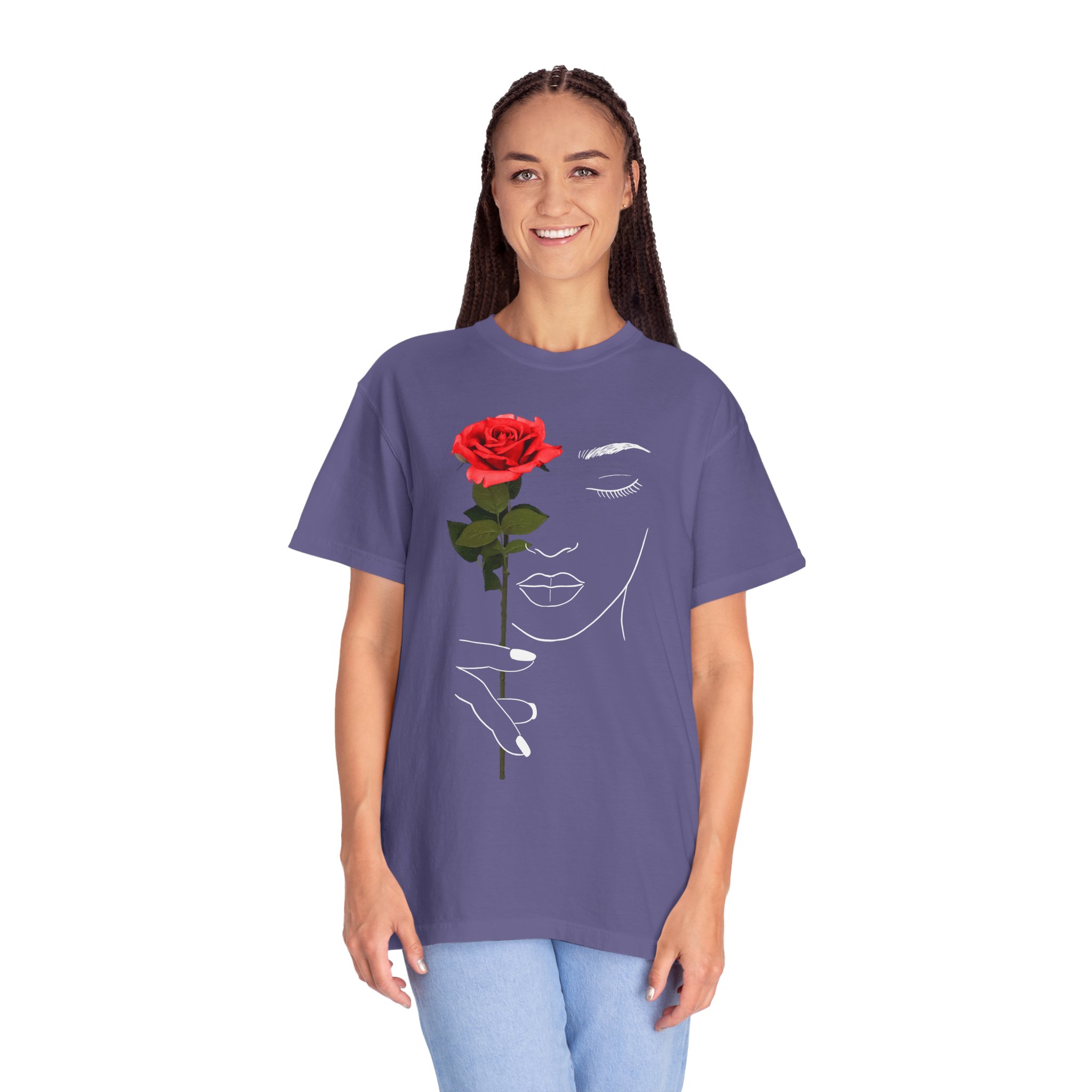 Rose Face Line Art T-Shirt — Minimalist Floral Graphic Tee - Image 8