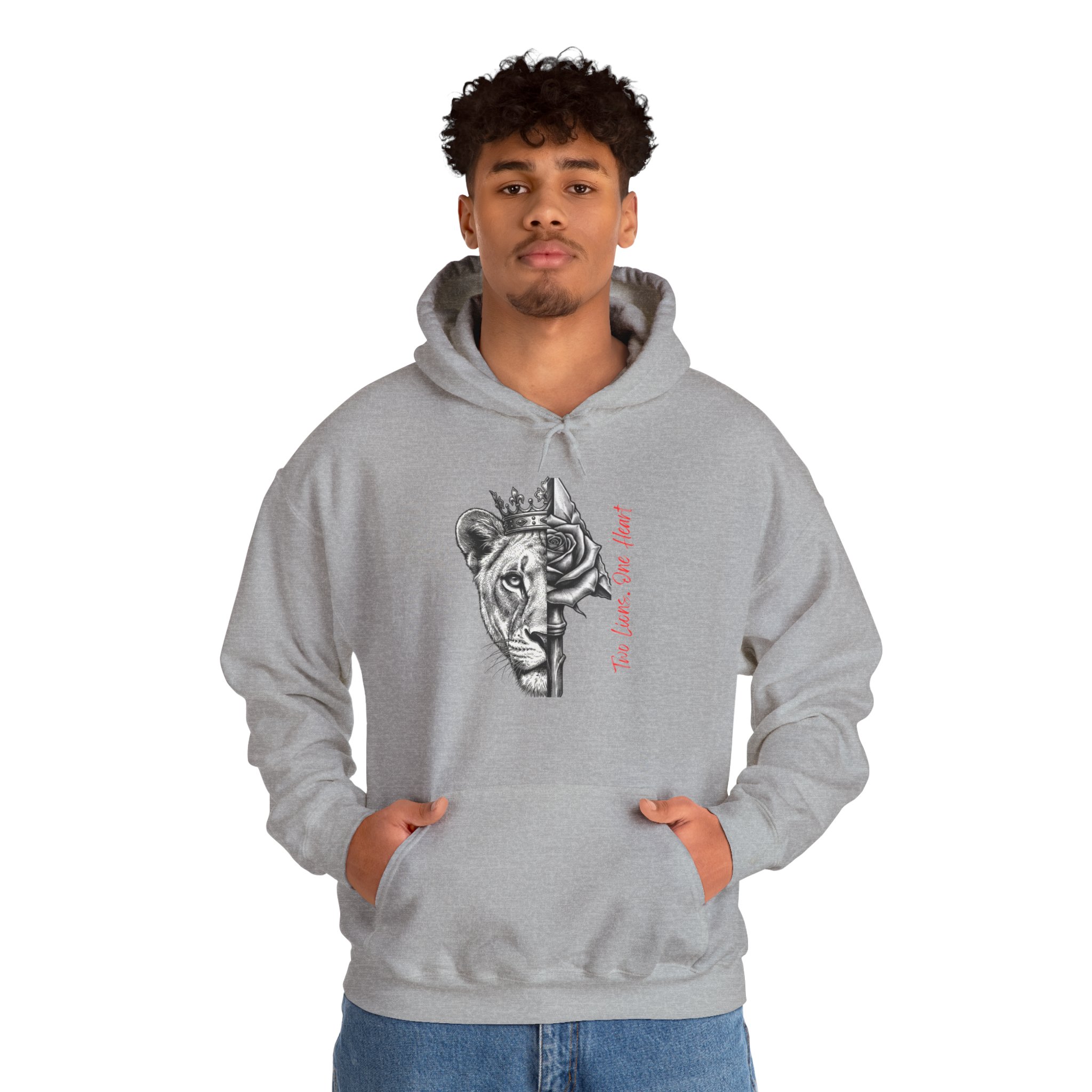 Lioness Crown Hoodie — Split Face Sketch with "Make Love Not War" Script - Image 5