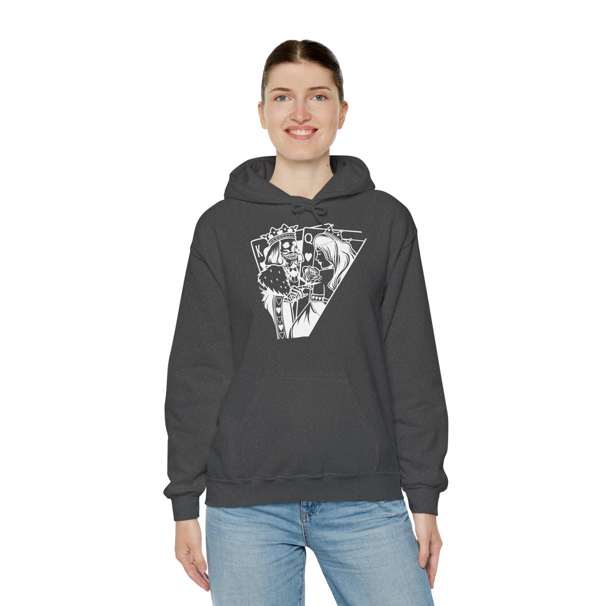 Anime King & Queen Hooded Sweatshirt — Black Manga Playing Cards Design - Image 5