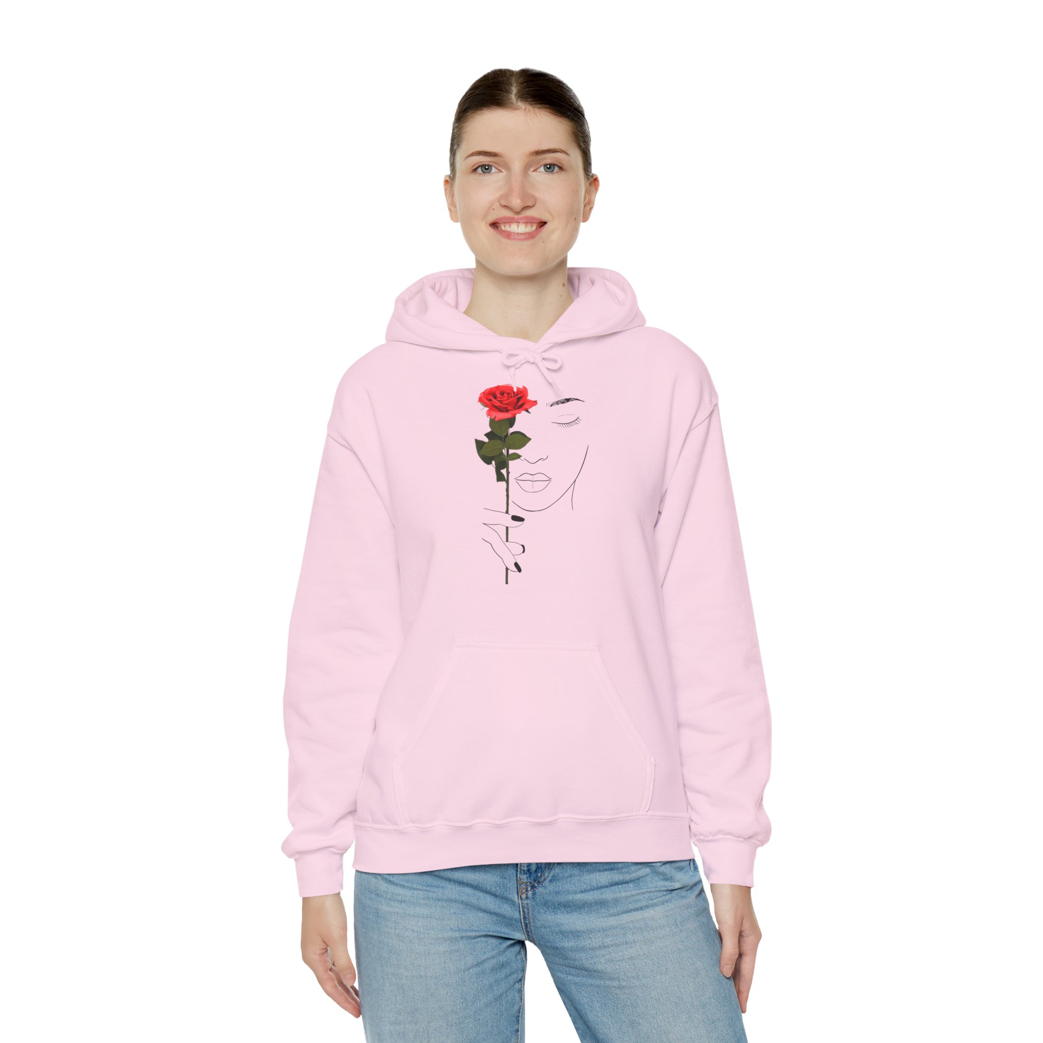 Minimal Rose Face Hoodie — Feminine Line Art Hoodie with Red Rose - Image 6
