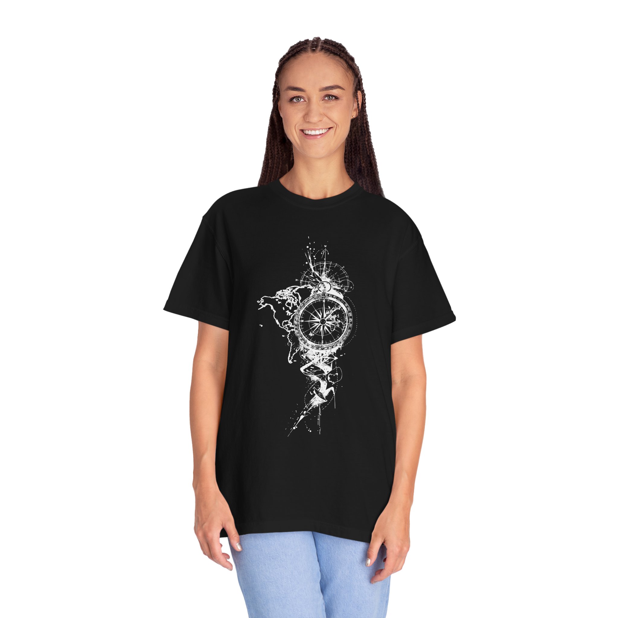 Compass Splash T-Shirt — Adventure Graphic Tee with Water Compass Design